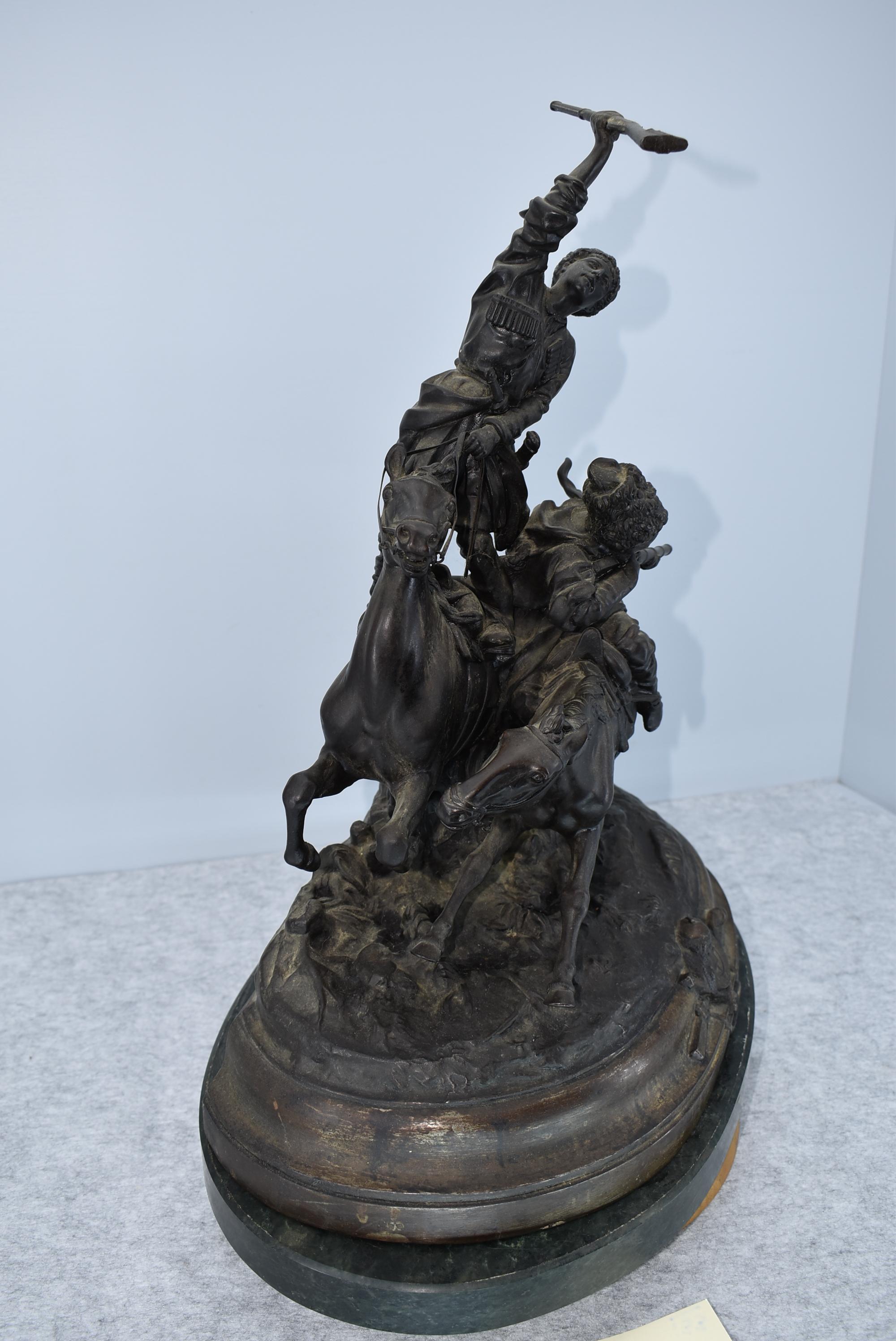 Bronze – Depicts 2 Horseman Being Pursued – Appears to Have No Makers Mark – 20” High & 17” Wide – W