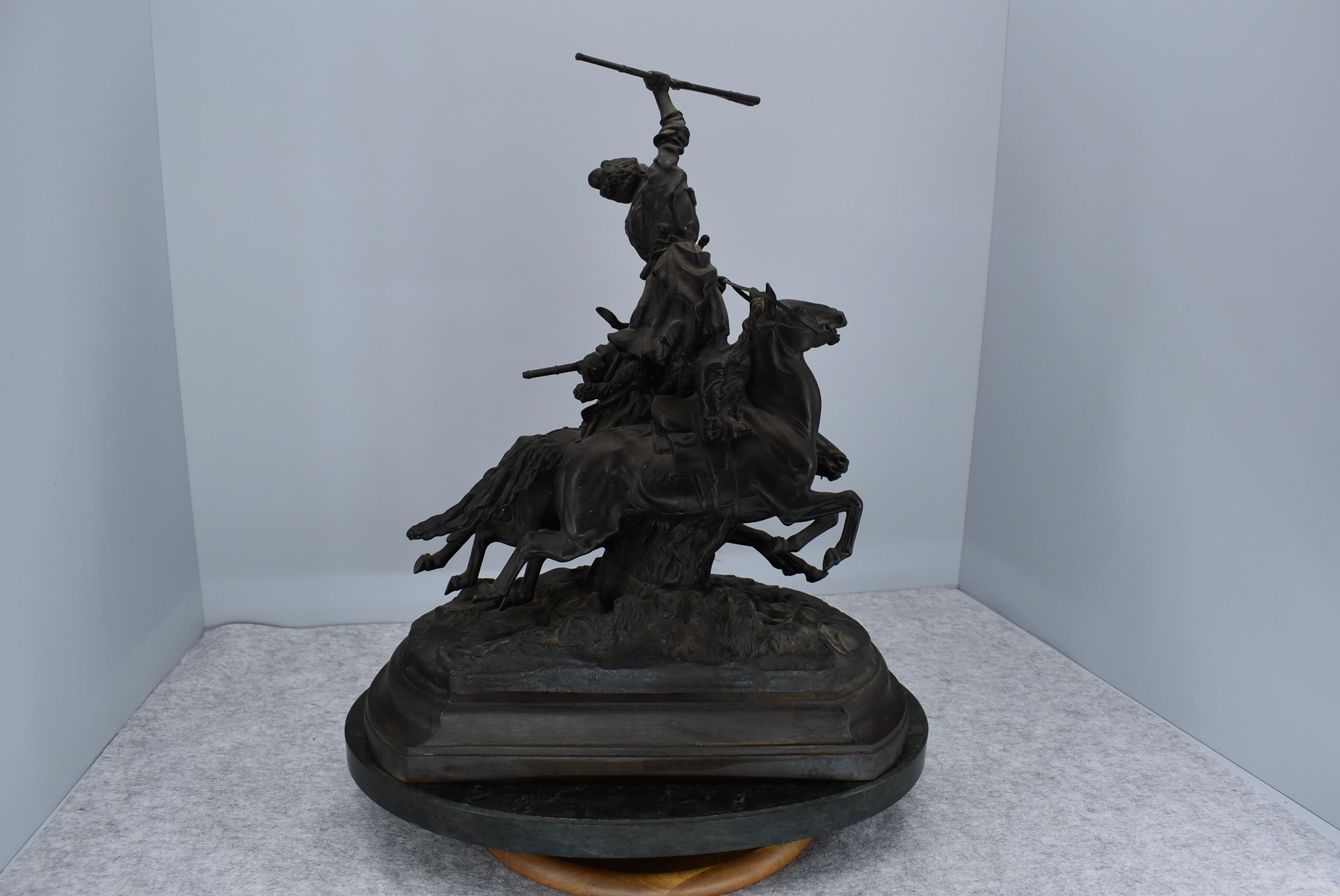 Bronze – Depicts 2 Horseman Being Pursued – Appears to Have No Makers Mark – 20” High & 17” Wide – W