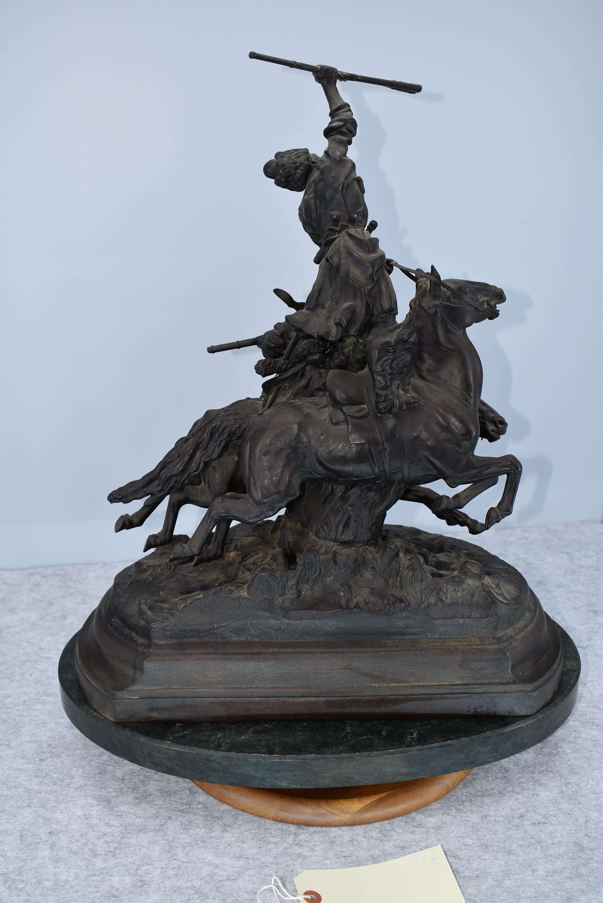 Bronze – Depicts 2 Horseman Being Pursued – Appears to Have No Makers Mark – 20” High & 17” Wide – W