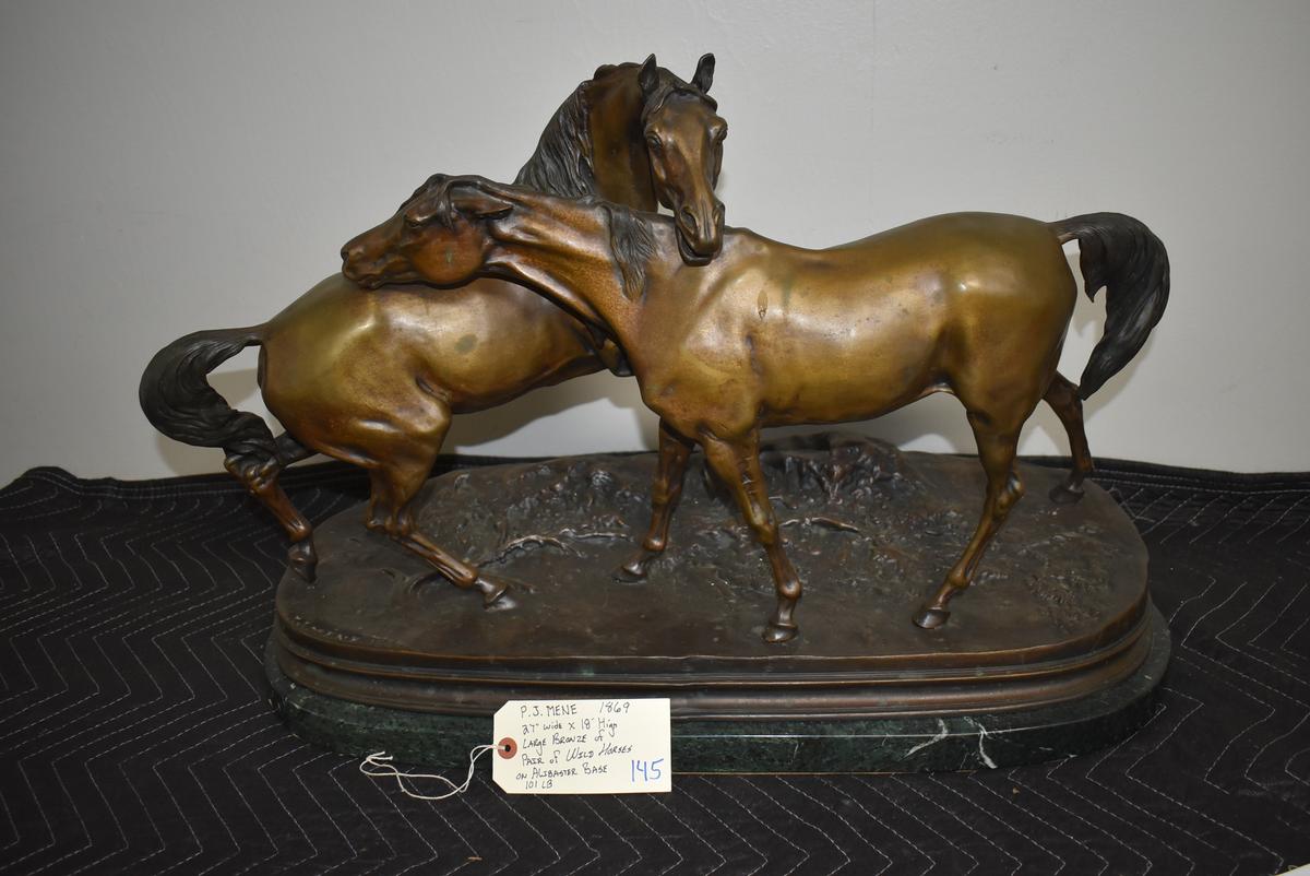 Bronze – Pair of Wild Horses – By P. J. Mene – 1869 – 18” High & 27” Wide – Weighs 101lbs – On Alaba