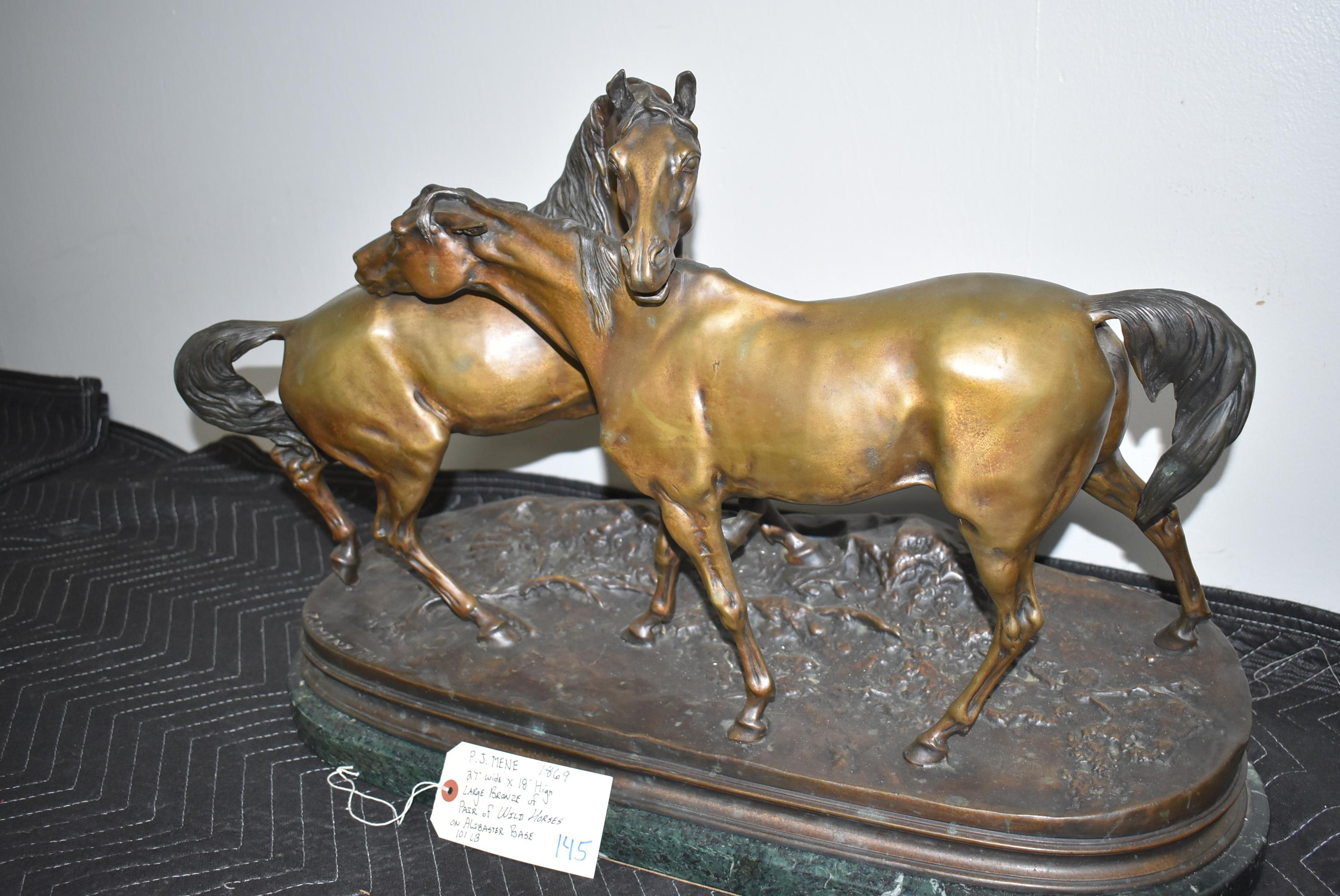 Bronze – Pair of Wild Horses – By P. J. Mene – 1869 – 18” High & 27” Wide – Weighs 101lbs – On Alaba
