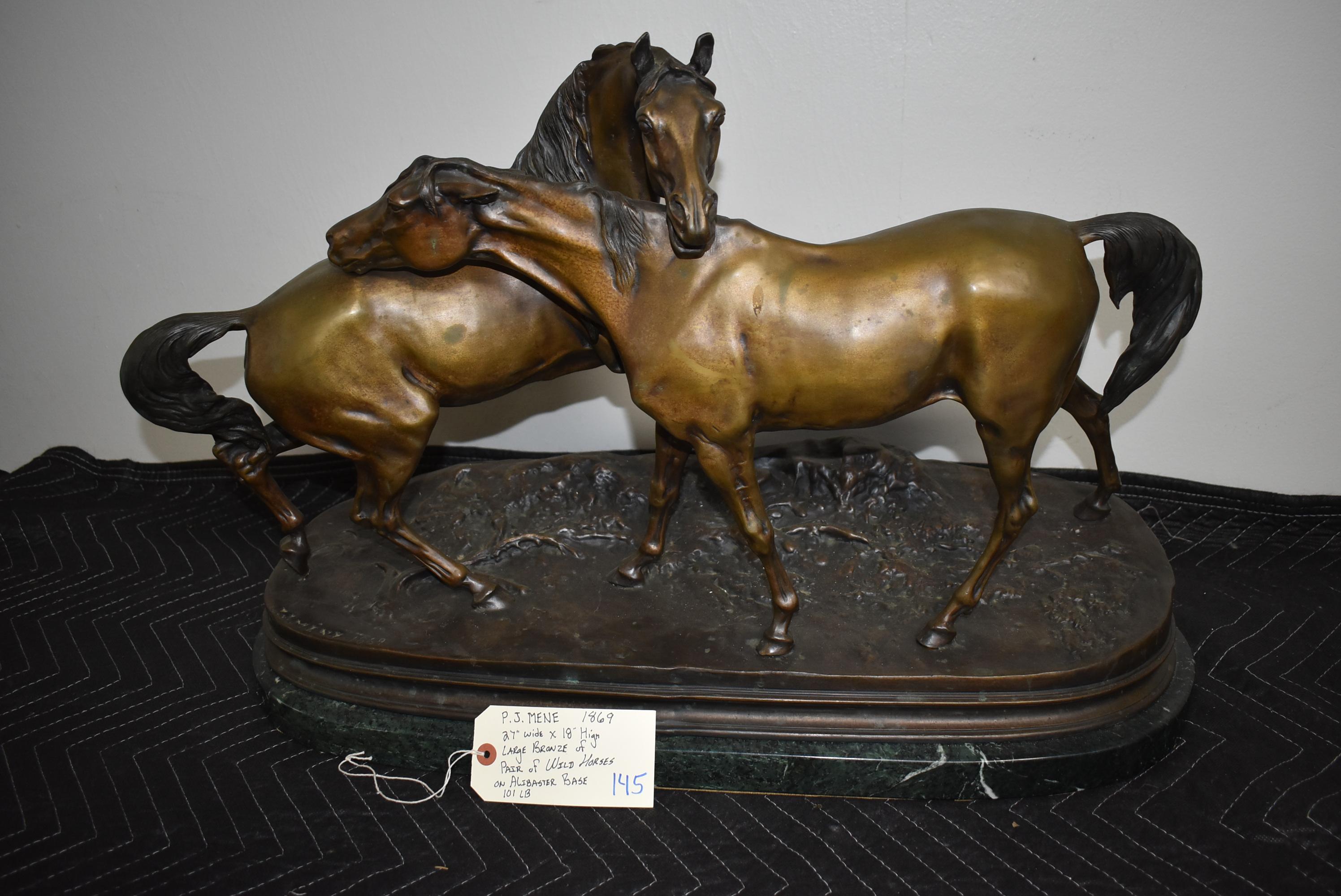 Bronze – Pair of Wild Horses – By P. J. Mene – 1869 – 18” High & 27” Wide – Weighs 101lbs – On Alaba