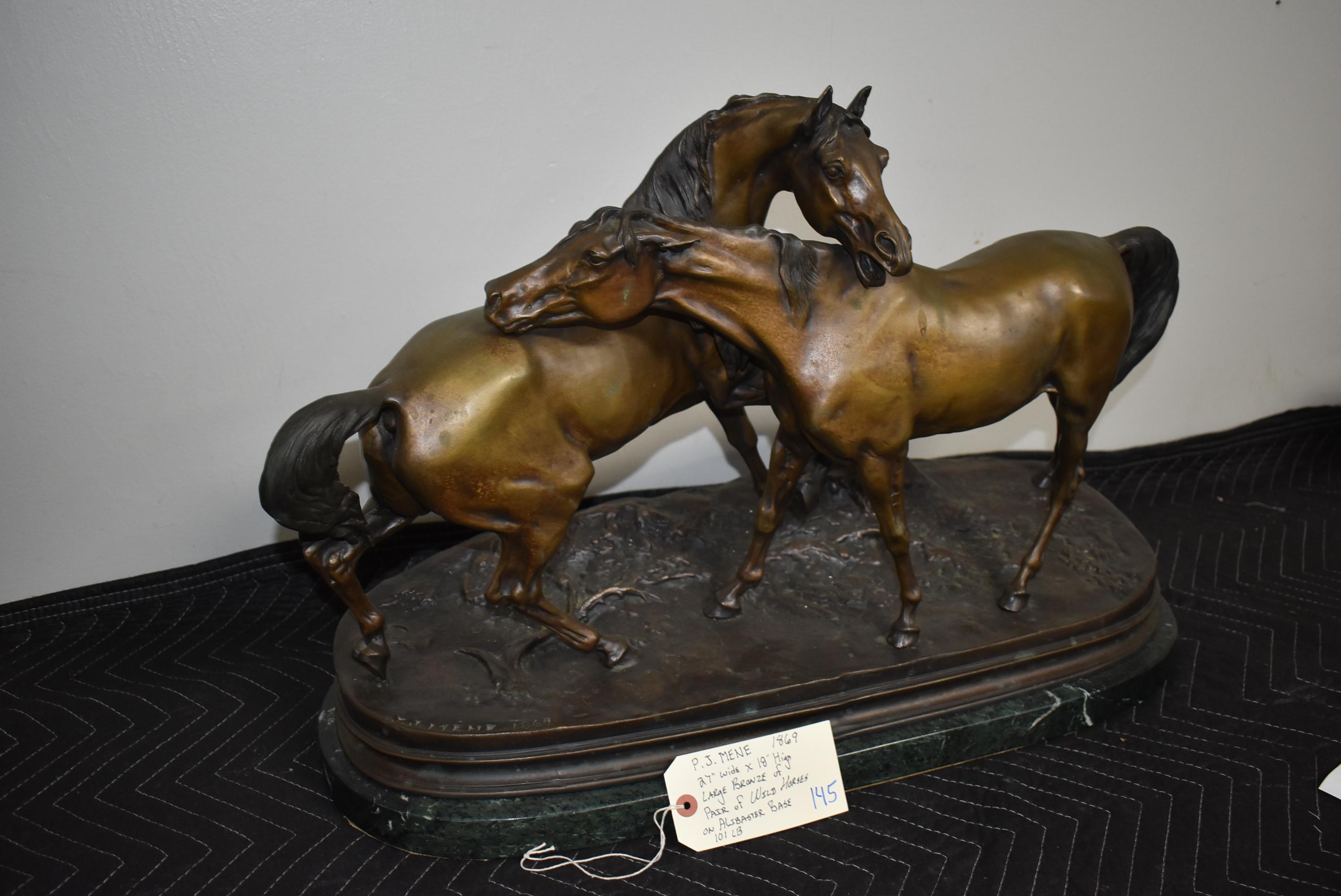 Bronze – Pair of Wild Horses – By P. J. Mene – 1869 – 18” High & 27” Wide – Weighs 101lbs – On Alaba