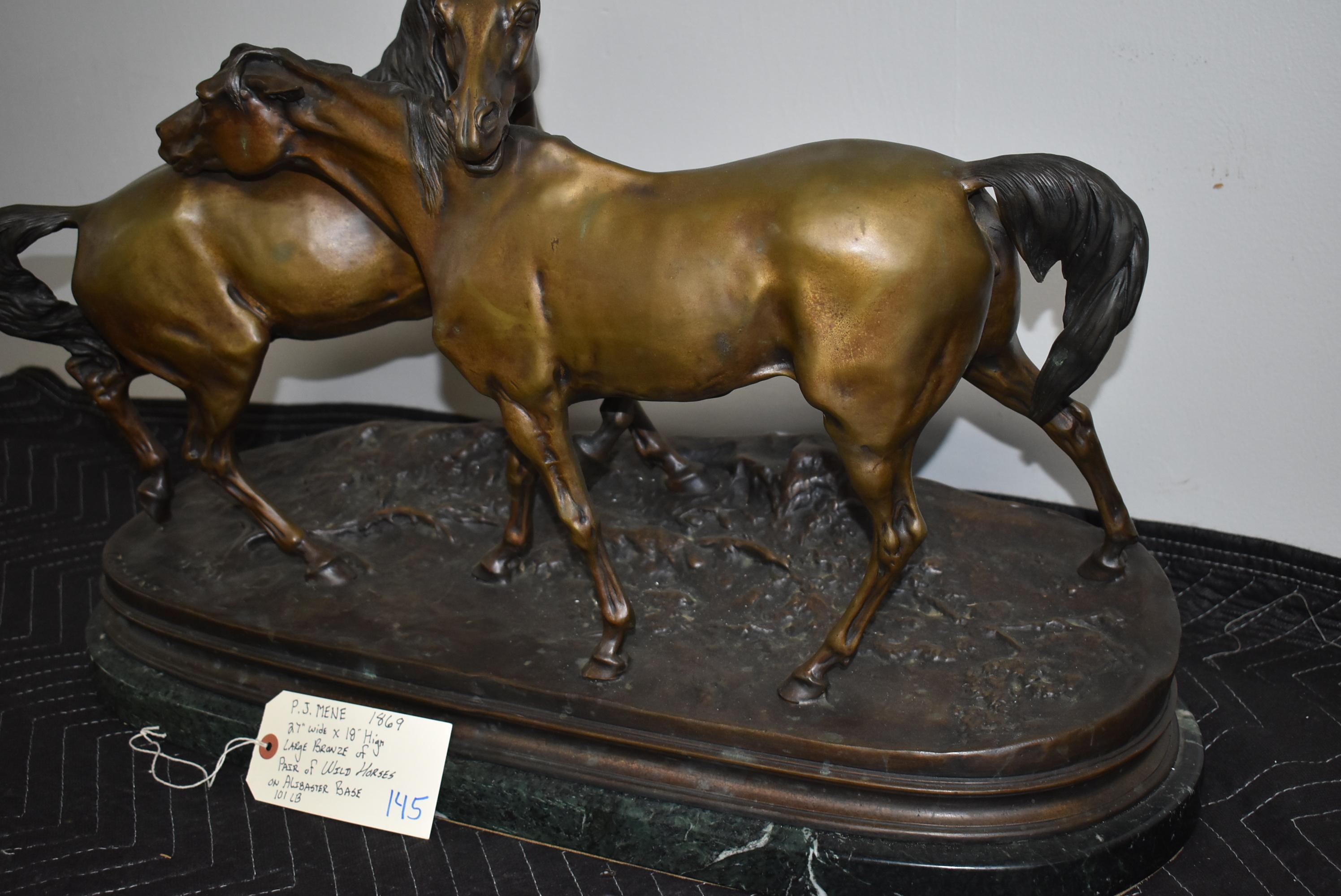 Bronze – Pair of Wild Horses – By P. J. Mene – 1869 – 18” High & 27” Wide – Weighs 101lbs – On Alaba