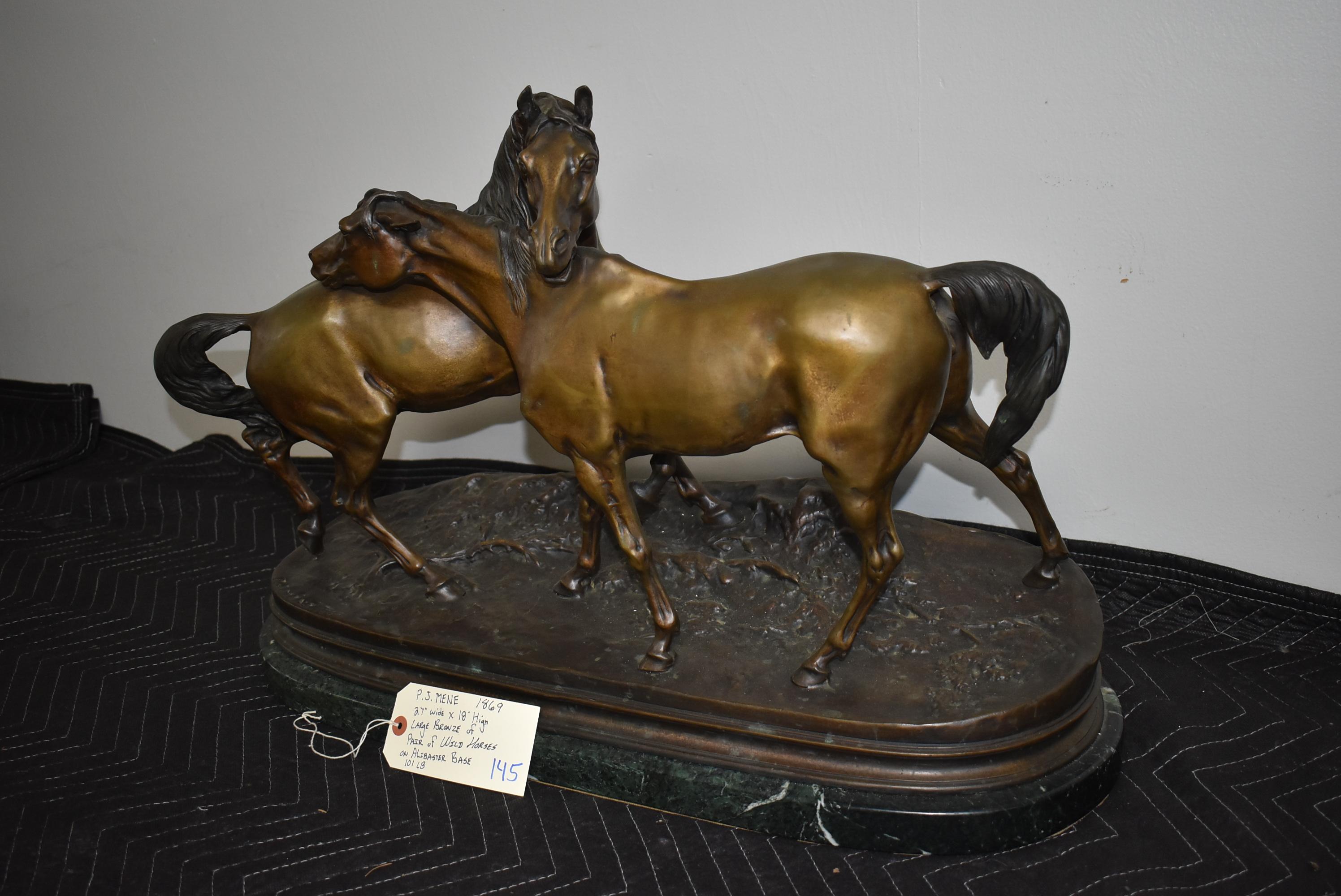 Bronze – Pair of Wild Horses – By P. J. Mene – 1869 – 18” High & 27” Wide – Weighs 101lbs – On Alaba