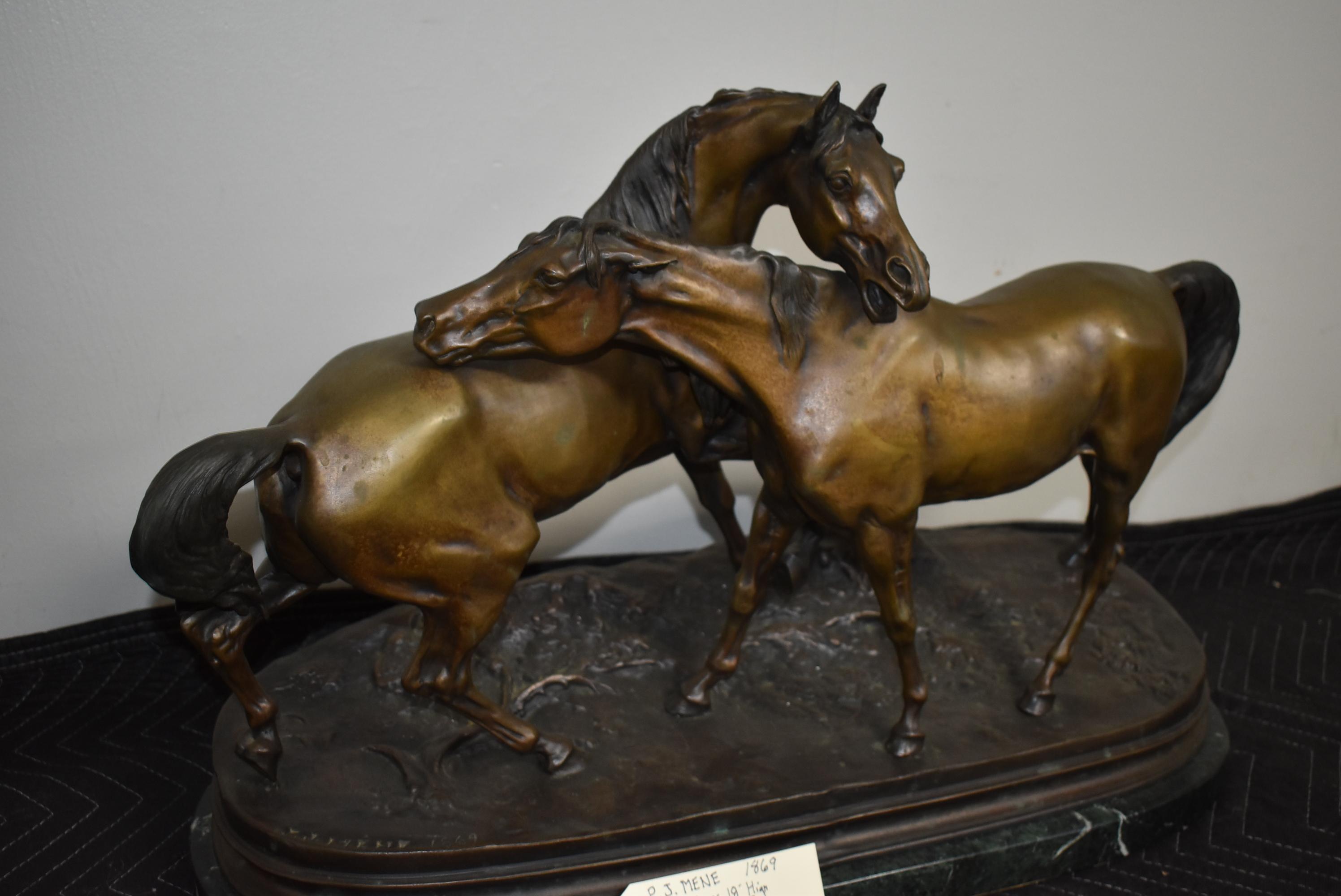 Bronze – Pair of Wild Horses – By P. J. Mene – 1869 – 18” High & 27” Wide – Weighs 101lbs – On Alaba