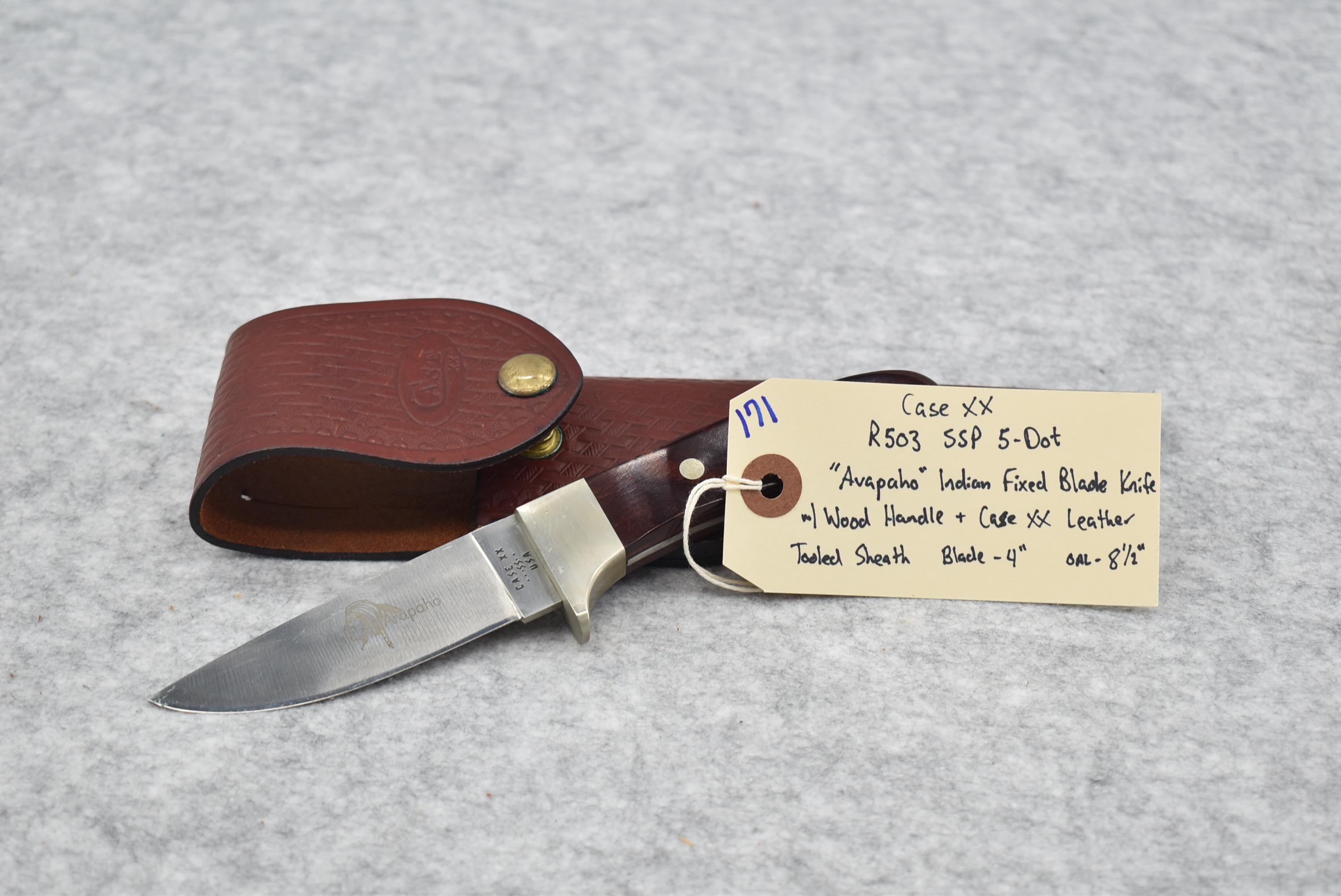 Case XX – R503 SSP 5-Dot – “Arapaho” Indian Fixed Blade Knife – w/Wood Handle – w/Case XX Leather To