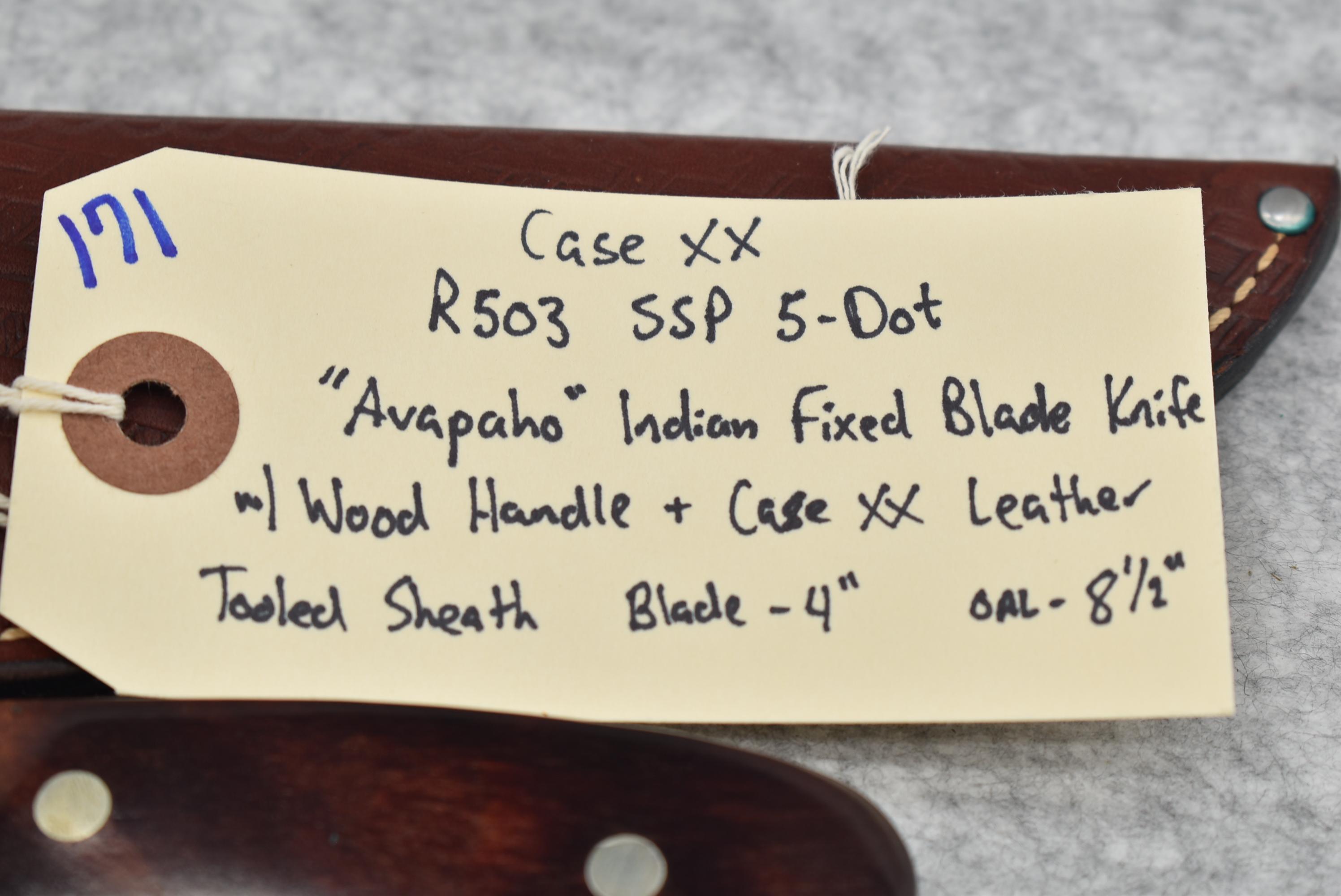 Case XX – R503 SSP 5-Dot – “Arapaho” Indian Fixed Blade Knife – w/Wood Handle – w/Case XX Leather To
