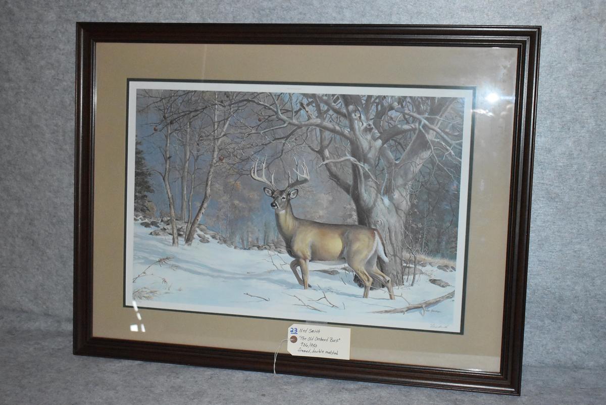 Ned Smith – “The Old Orchard Buck” – 936/950 – Framed & Double Matted Print