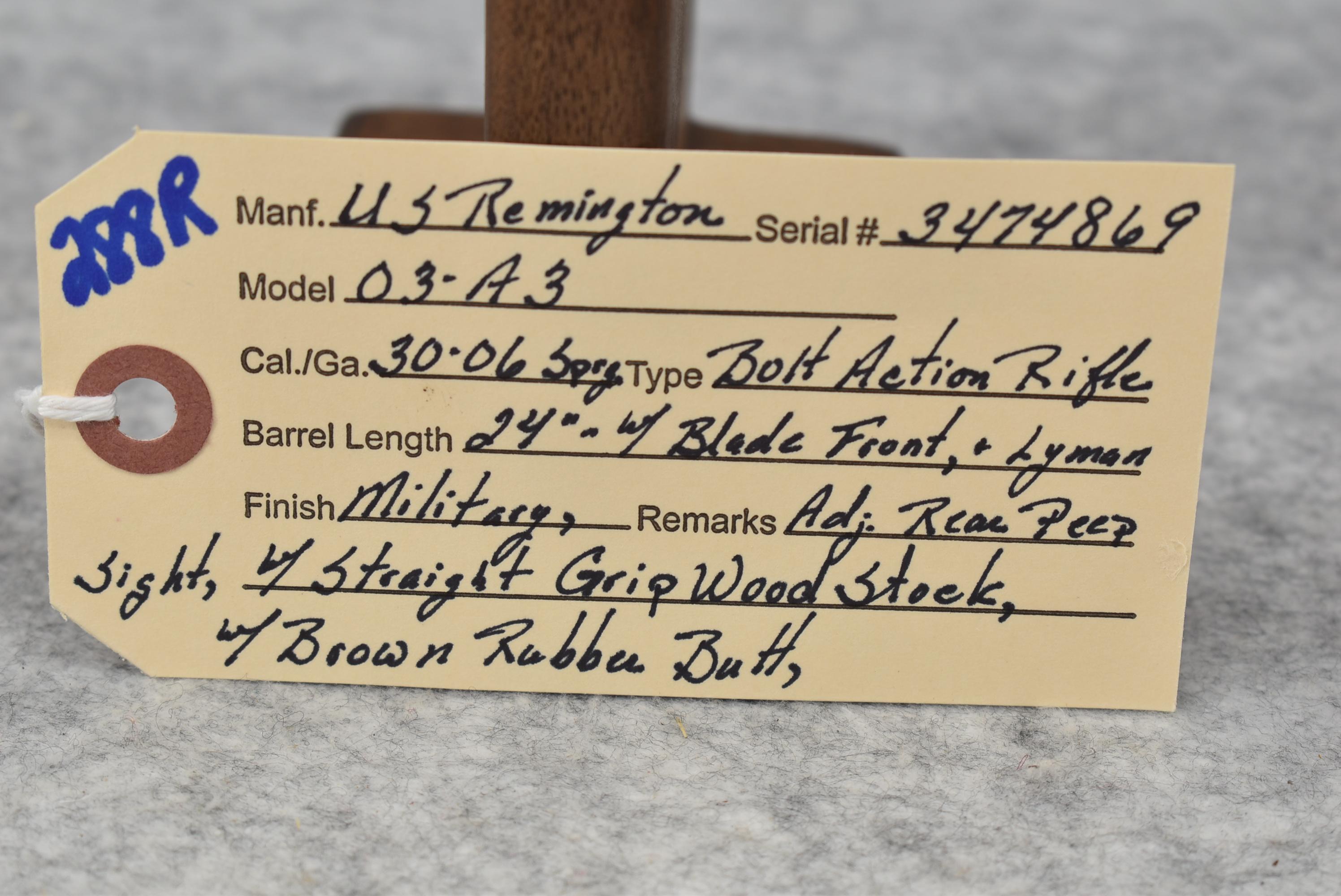 U.S. Remington – Mod. 03-A3 – 30-06 Sprg. Cal. Bolt Action Rifle