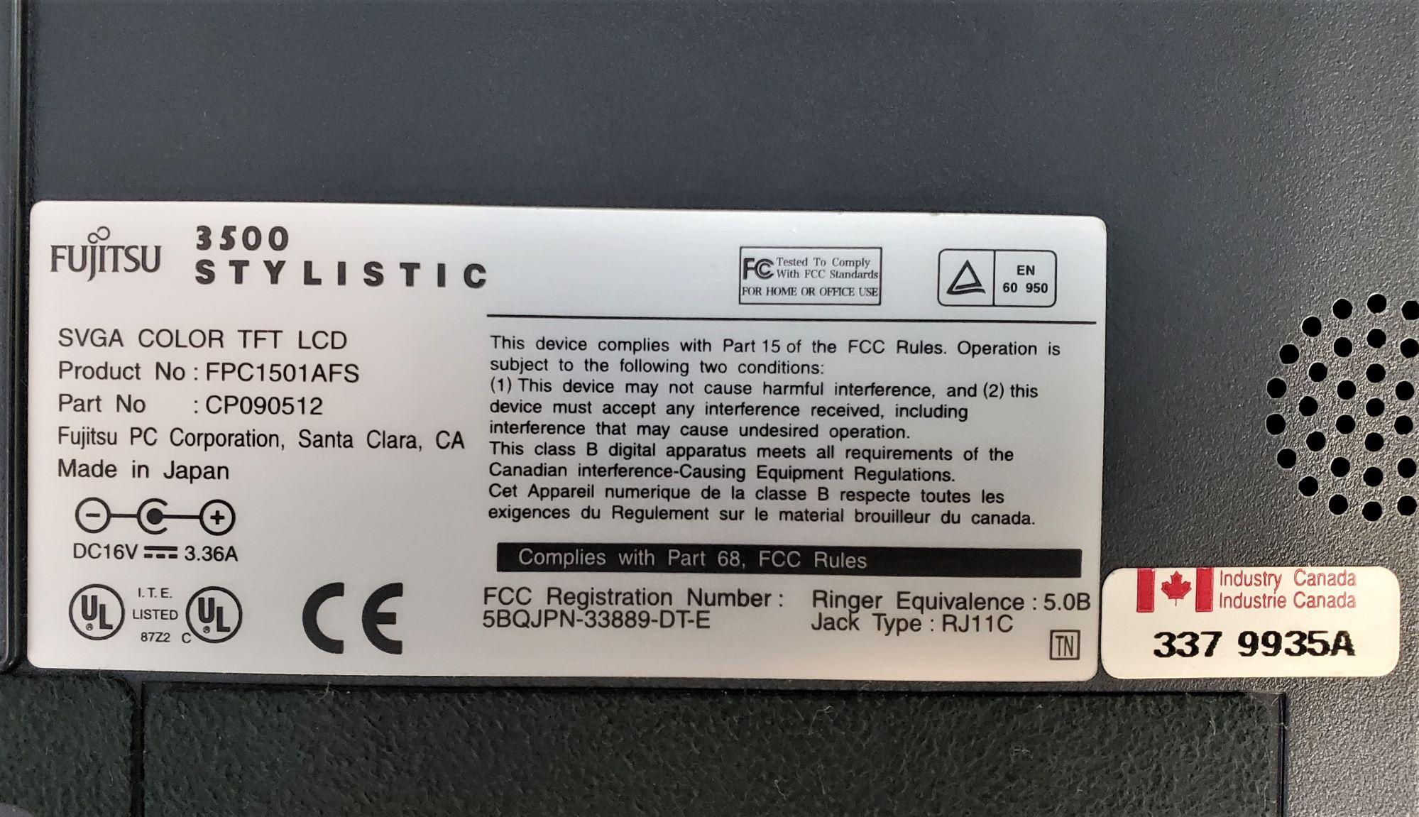 FUJITSU 3500 STYLISTIC TABLET PC