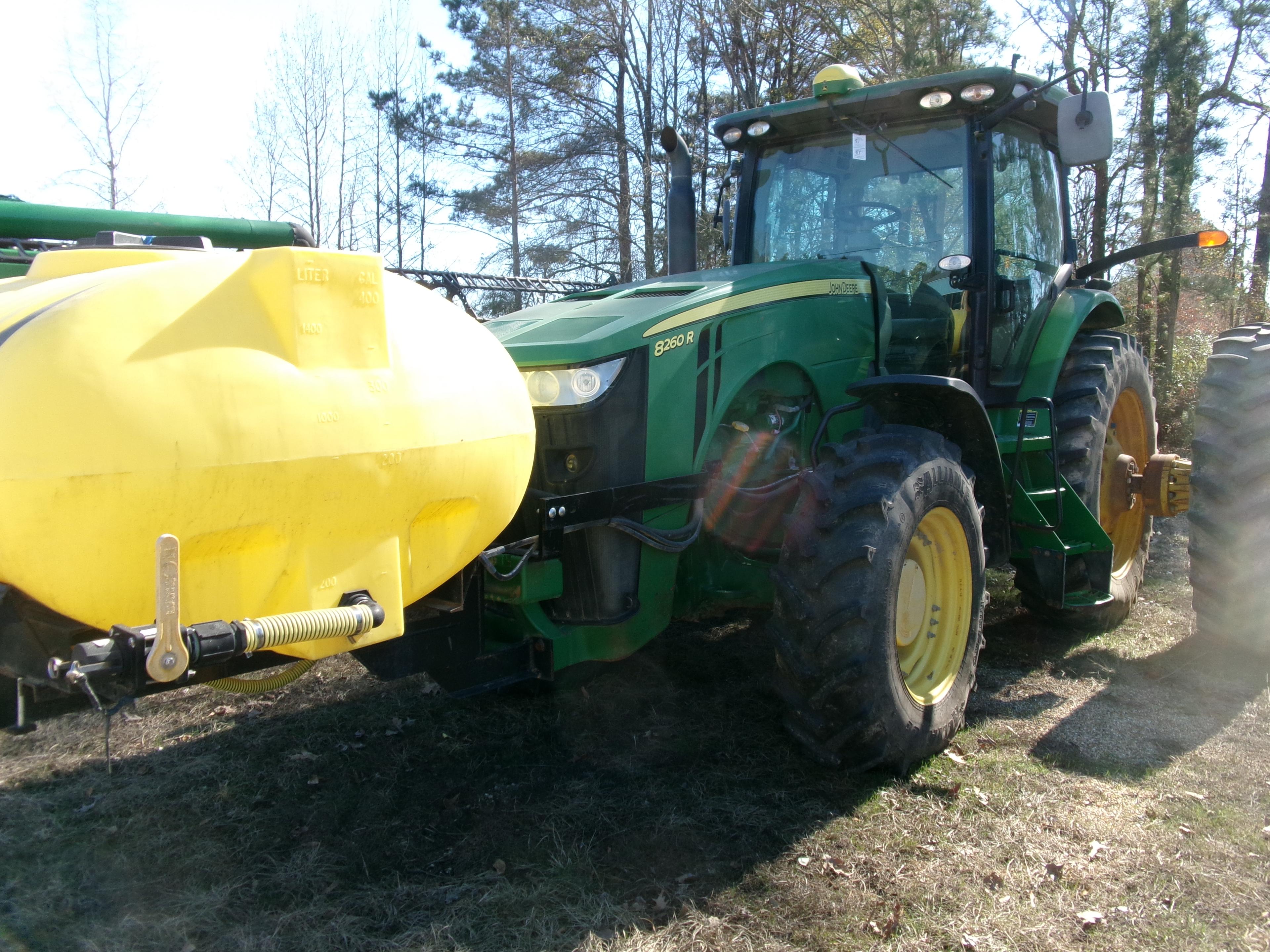 John Deere 8260R MFWD Tractor w/front mount & tank & rack