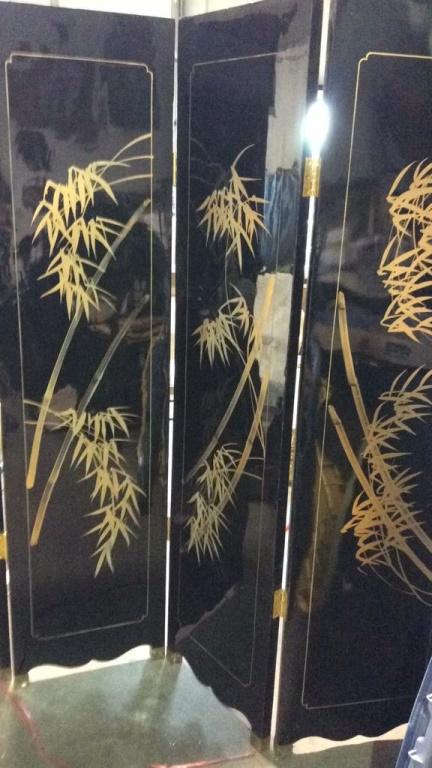 BLACK LACQUER ASIAN FOLDING SCREEN