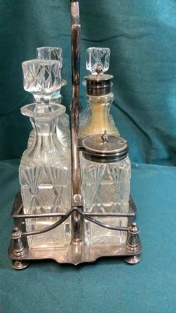 CRYSTAL AND SILVER CRUET SET