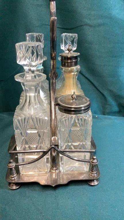 CRYSTAL AND SILVER CRUET SET