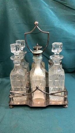 CRYSTAL AND SILVER CRUET SET