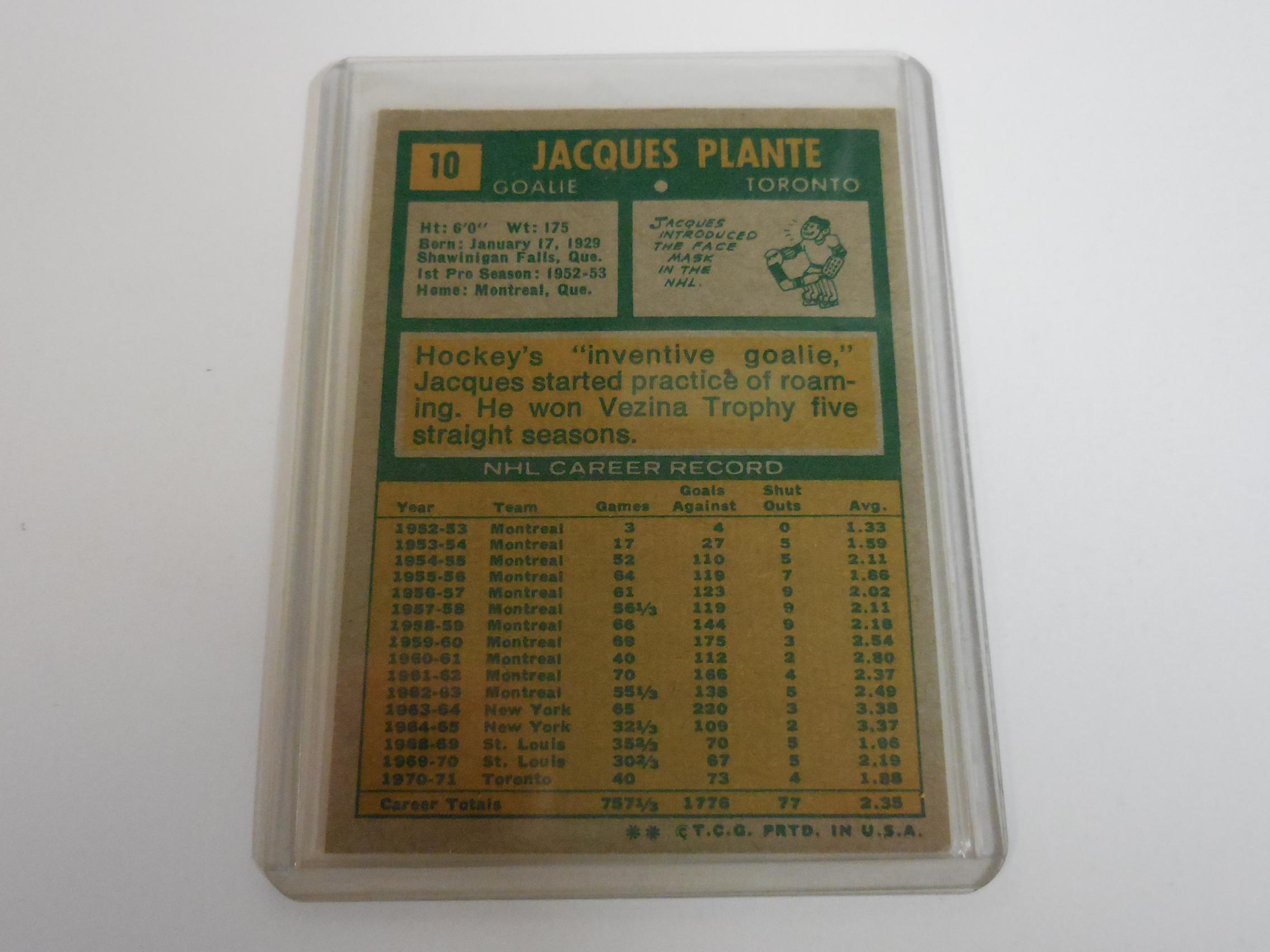 1971-72 TOPPS HOCKEY #10 JACQUES PLANTE TORONTO MAPLE LEAFS