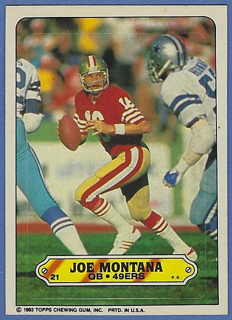 1983 Topps Sticker #21 Joe Montana San Francisco 49ers