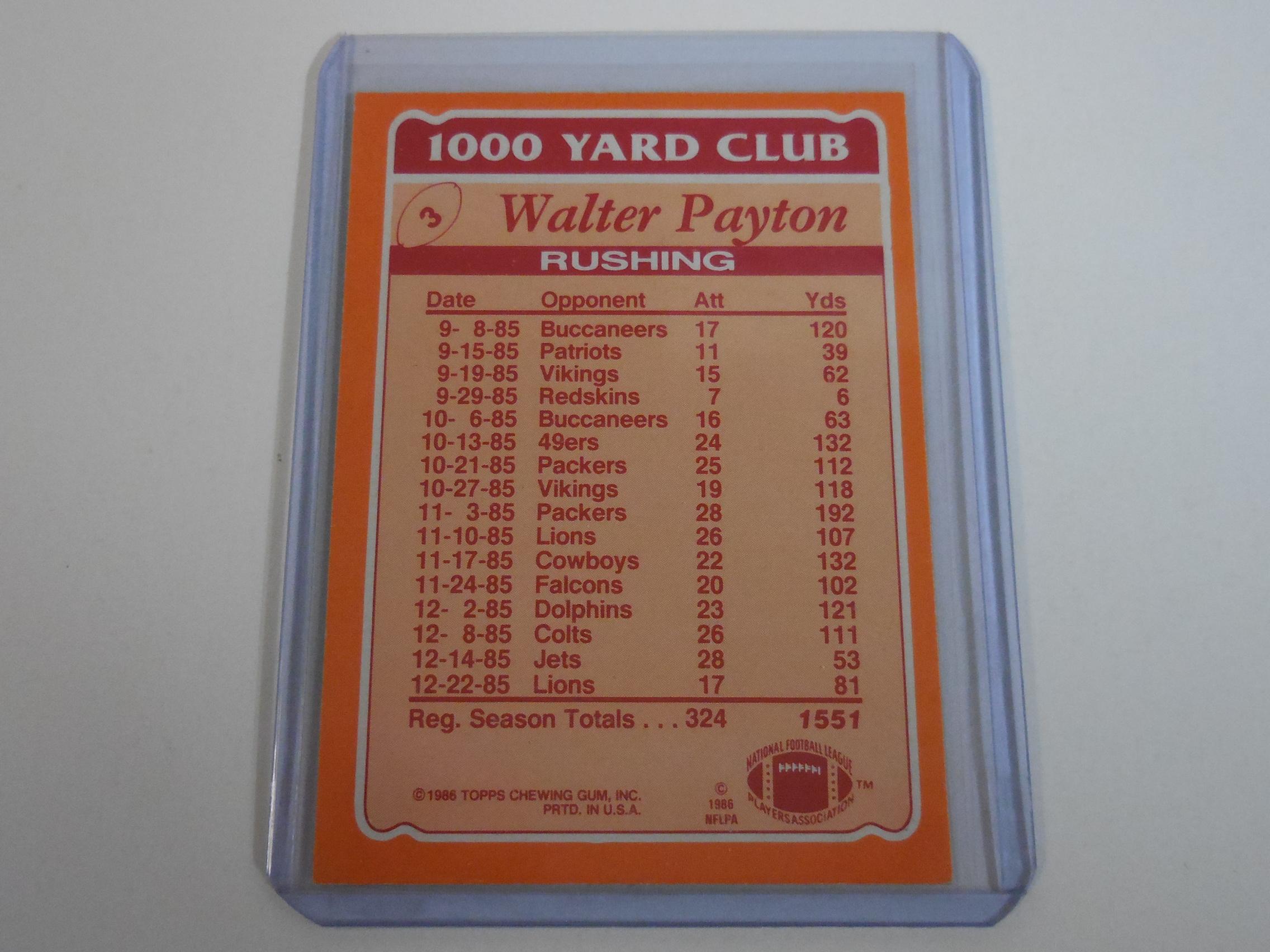 1986 TOPPS FOOTBALL #3 WALTER PAYTON 1000 YARD CLUB CHICAGO BEARS