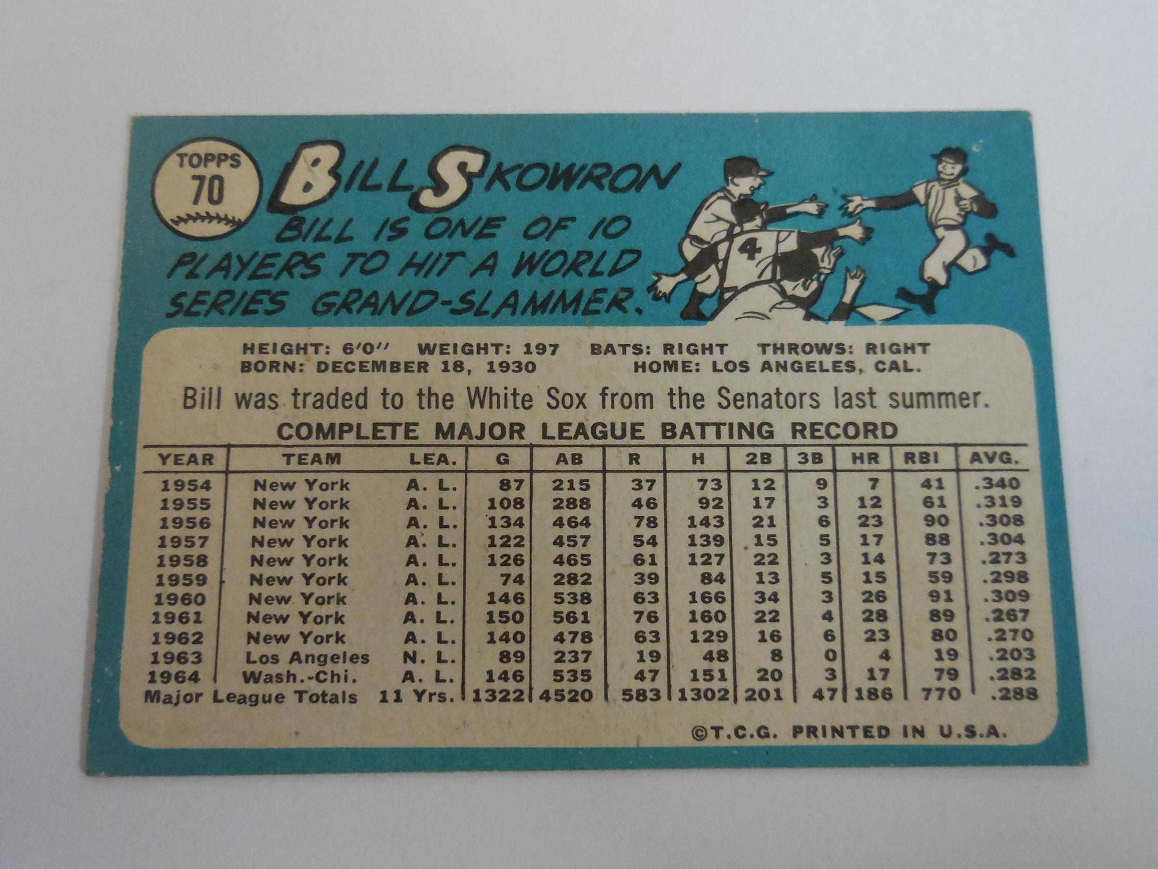 1965 TOPPS BASEBALL #70 BILL SKOWRON CHICAGO WHITE SOX