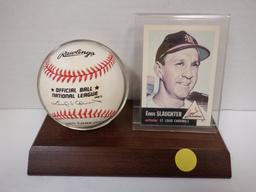 ENOS SLAUGHTER SIGNED AUTO BASEBALL W/CARD