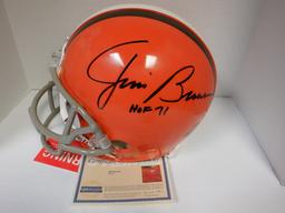 JIM BROWN SIGNED AUTO CLEVELAND BROWNS FULL SIZE HELMET. STEINER COA. HELMET HAS SOME DISCOLERING