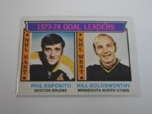 1974-75 TOPPS HOCKEY #1 GOAL LEADERS PHIL ESPOSITO BILL GOLDSWORTHY