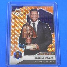 2021 PANINI MOSAIC RUSSELL WILSON MAN OF THE YEAR REACTIVE ORANGE PRIZM
