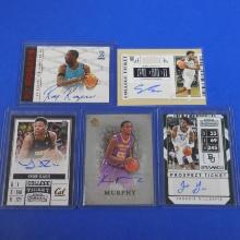 AMAZING FIVE CARD COLLEGE / NBA BASKETBALL PACKED PULLED AUTOGRAPH LOT