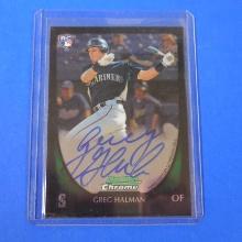 2011 BOWMAN CHROME GREG HALMAN AUTOGRAPHED ROOKIE CARD MARINERS