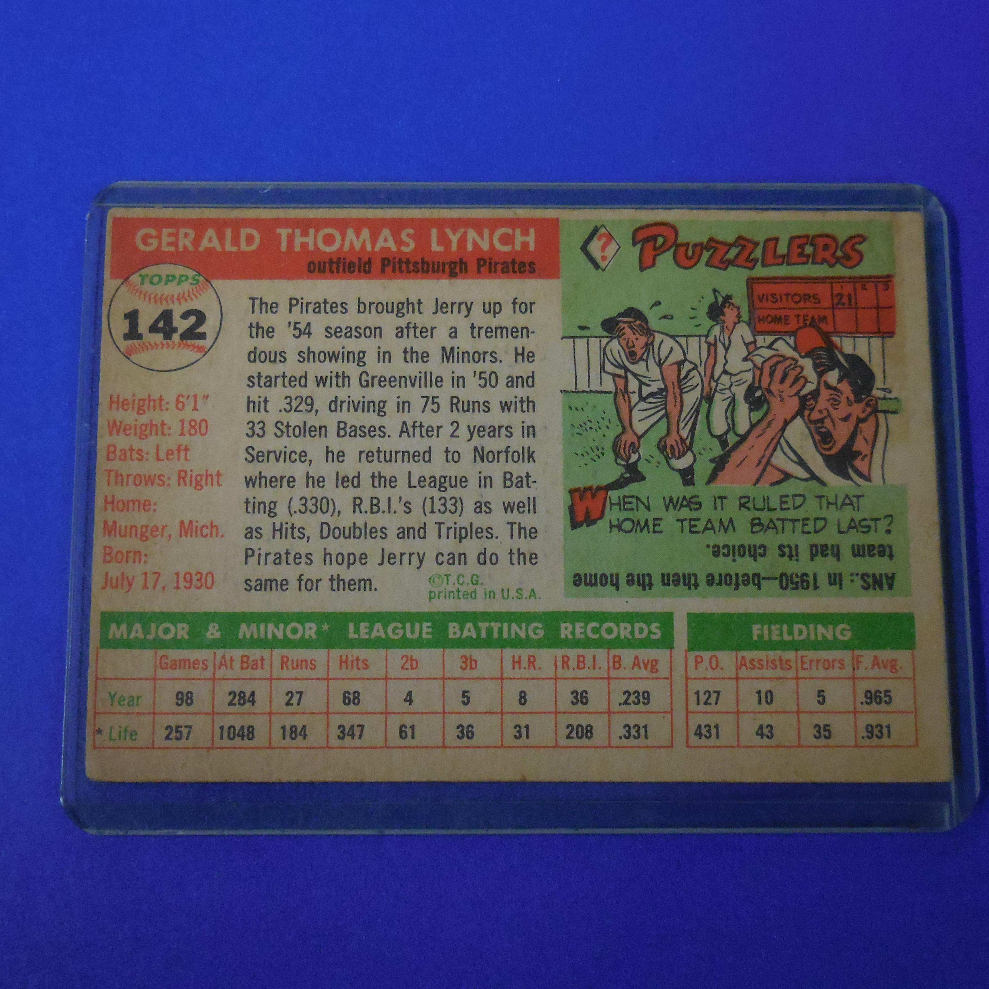 1955 TOPPS #142 JERRY LYNCH PIRATES