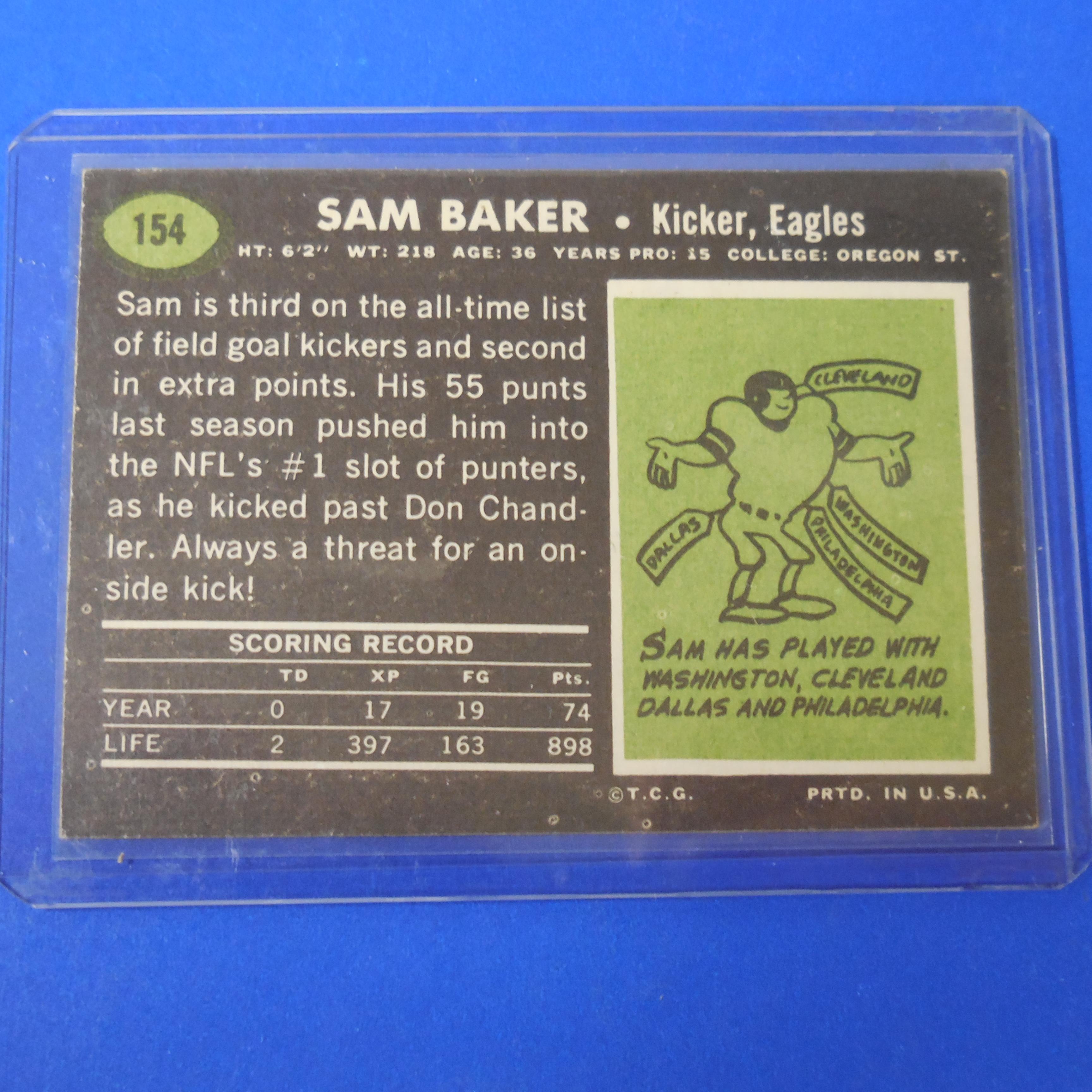 1969 TOPPS #154 SAM BAKER EAGLES