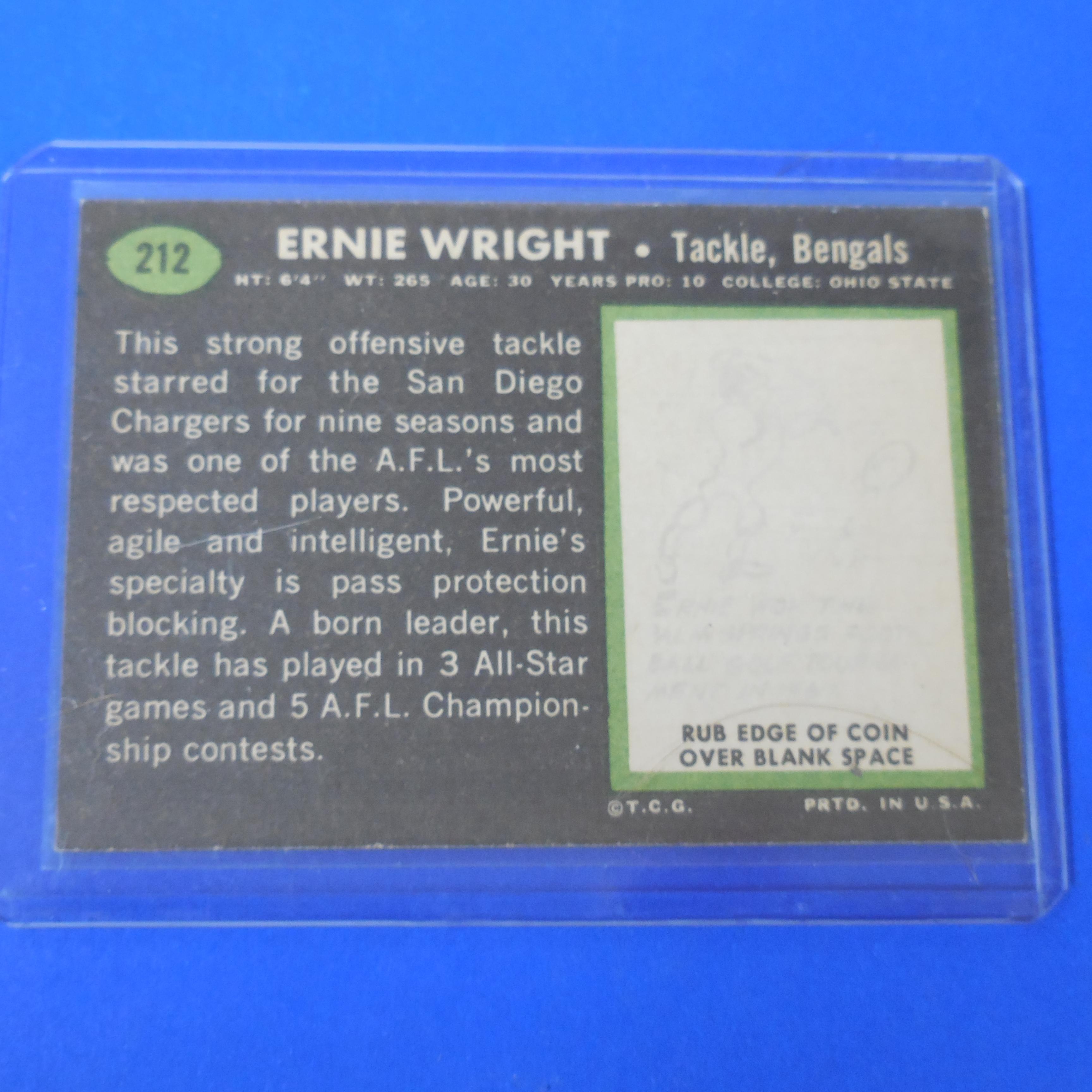 1969 TOPPS #212 ERNIE WRIGHT BENGALS