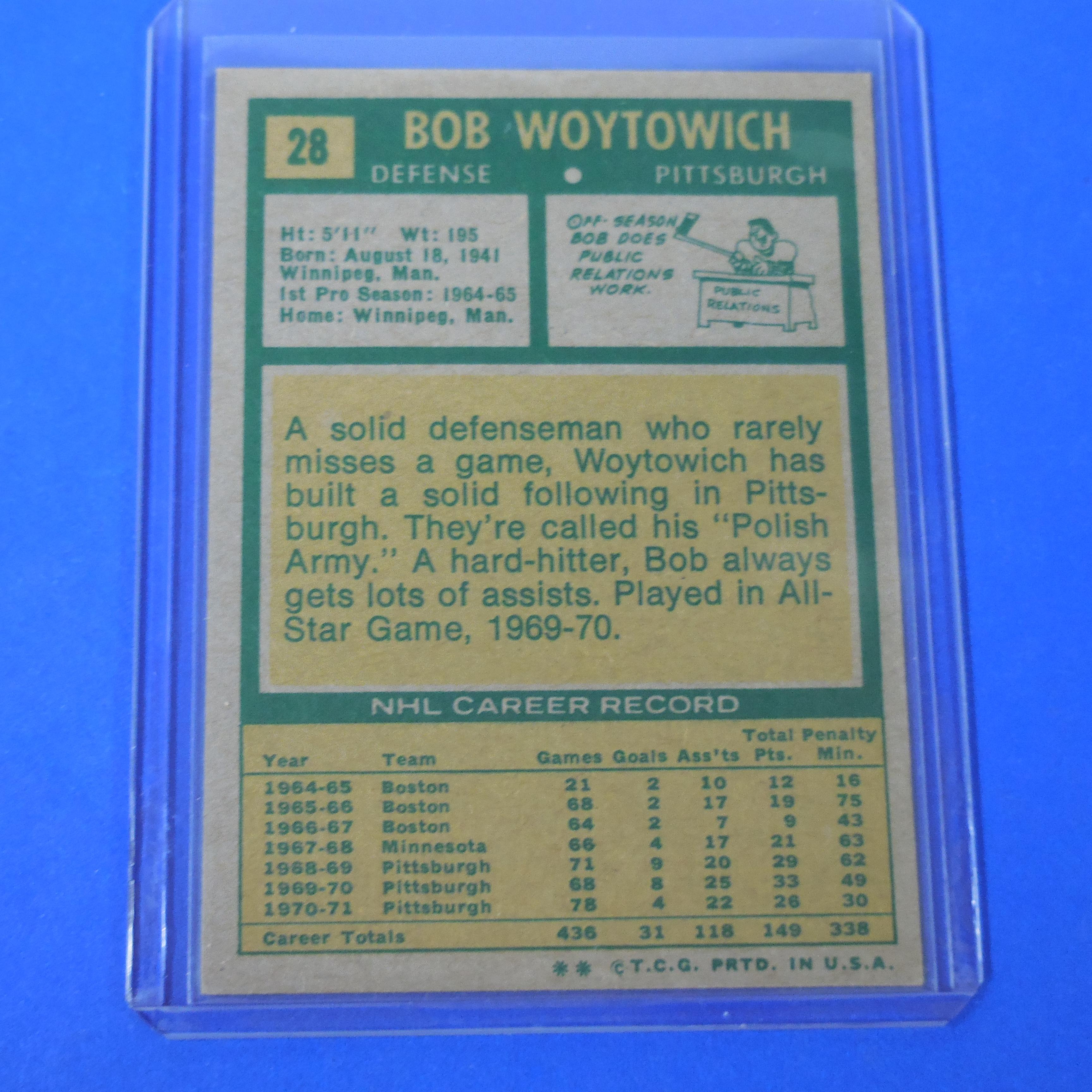 1971-72 TOPPS #28 BOB WOYTOWICH PENGUINS