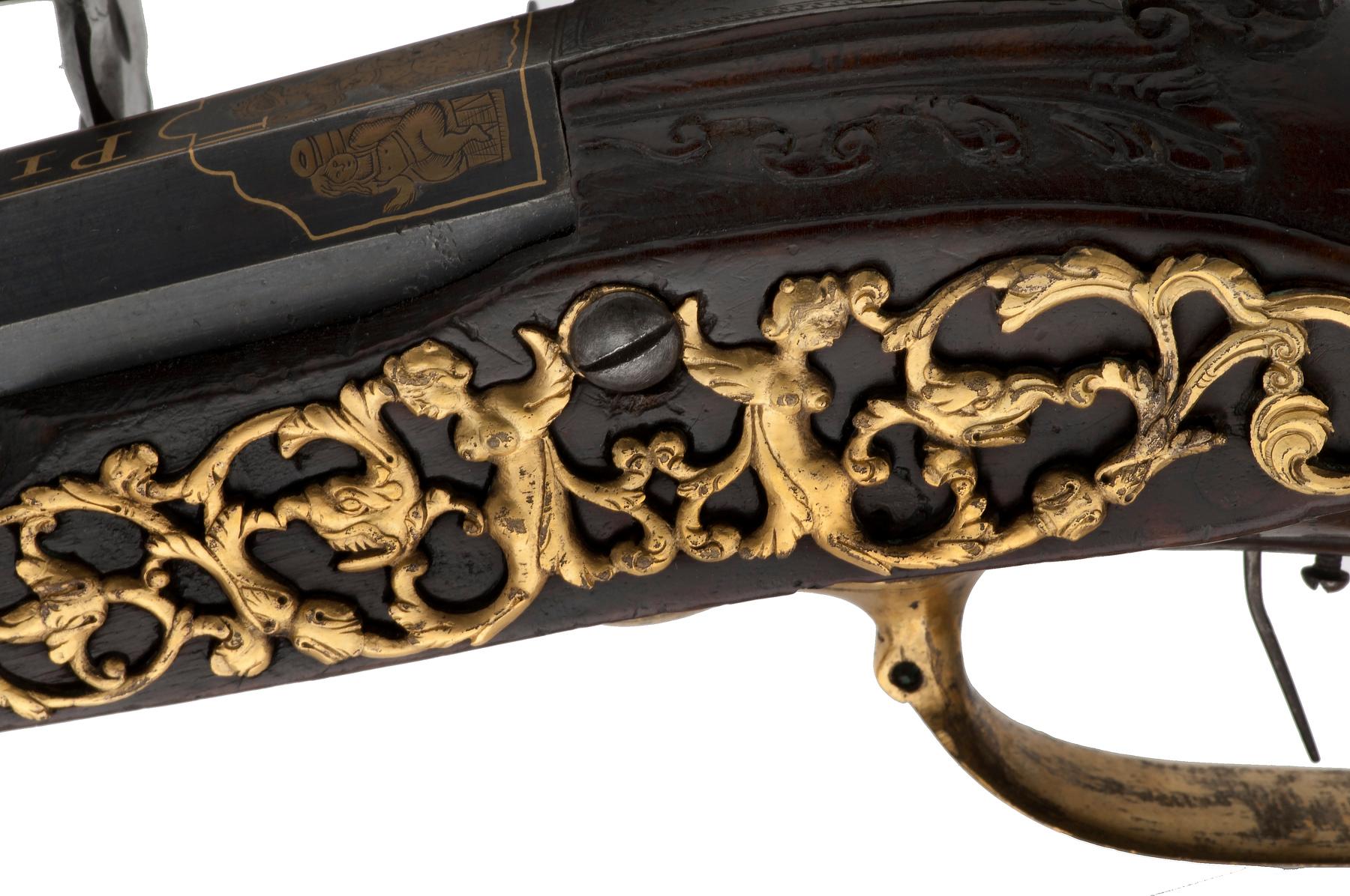 A Fine Gilt Bronze German Flintlock Sporting Rifle by Pierre Otting