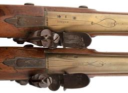 Cased Pair of English Brass-Barrel Flintlock Pistols by William Allport