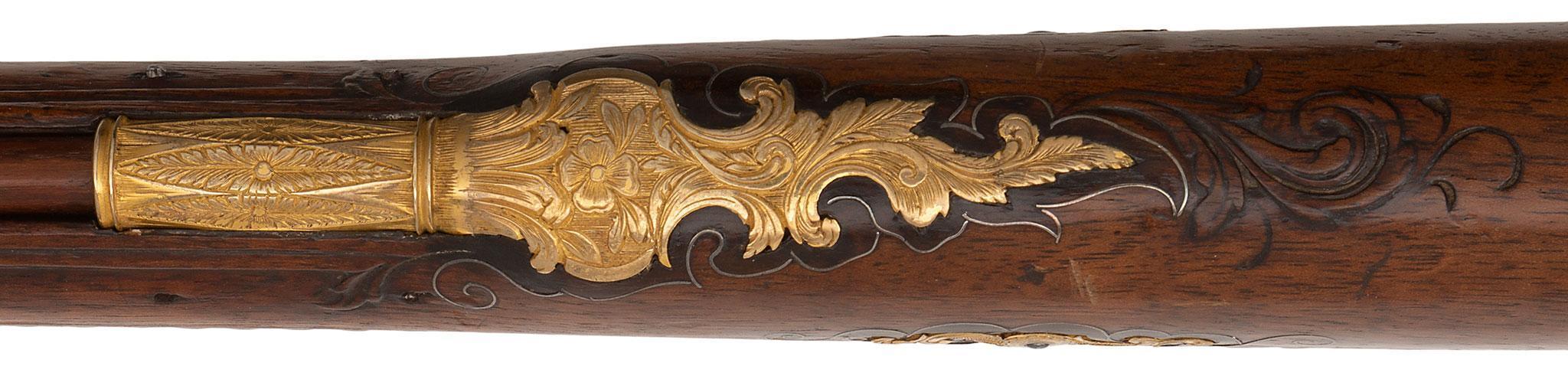 A Very Fine Quality Gilt Bronze Mounted, Silver And Gold Inlaid Austrian Wheel-lock Sporting Rifle