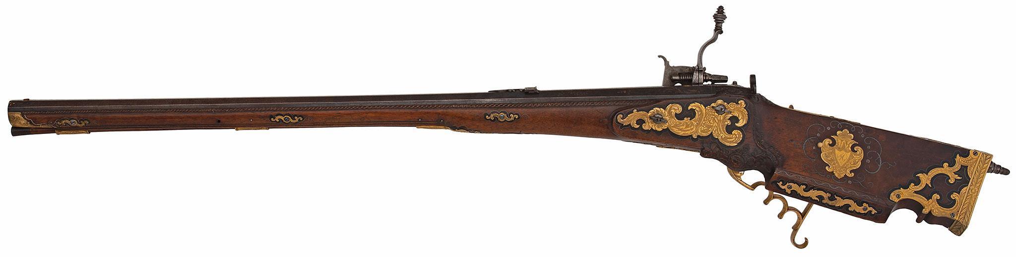 A Very Fine Quality Gilt Bronze Mounted, Silver And Gold Inlaid Austrian Wheel-lock Sporting Rifle