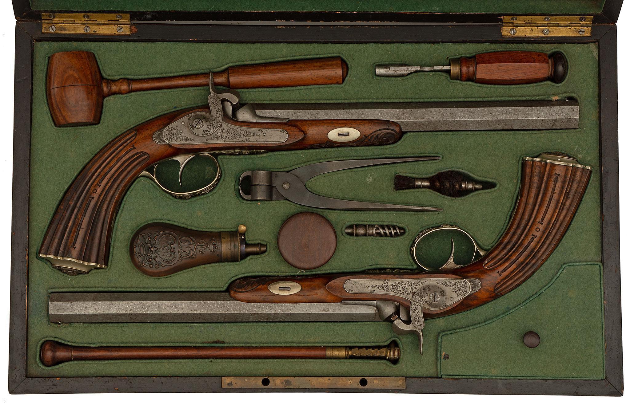 Cased Pair Of Belgium Percussion Pistols