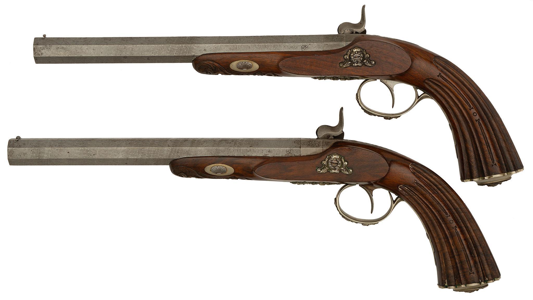 Cased Pair Of Belgium Percussion Pistols