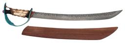 A Fine Custom Made Damascus Cutlass Sword by Meshejuan Mardi