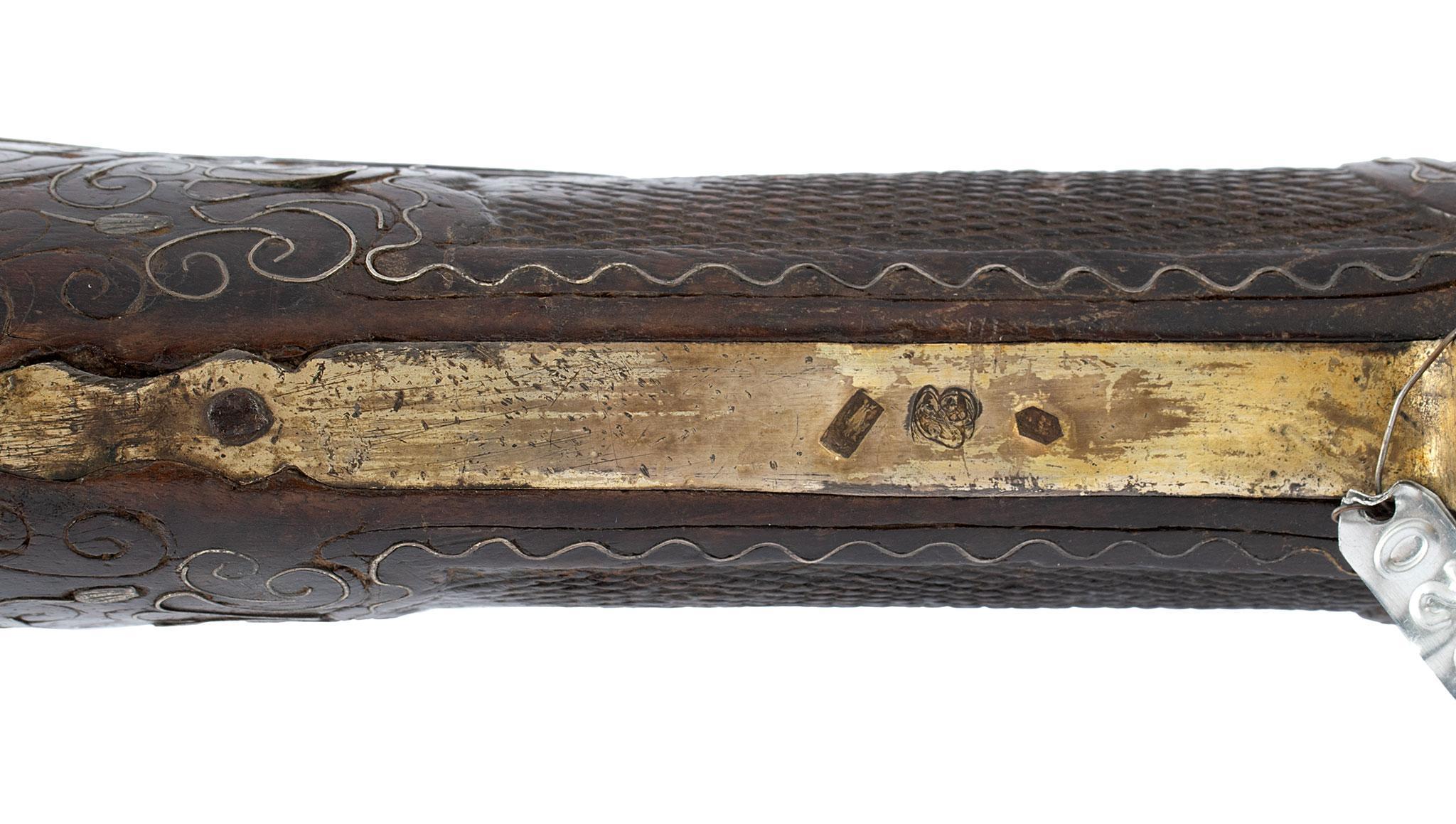 Engraved Silver And Gold Middle Eastern Flintlock Blunderbuss Pistol