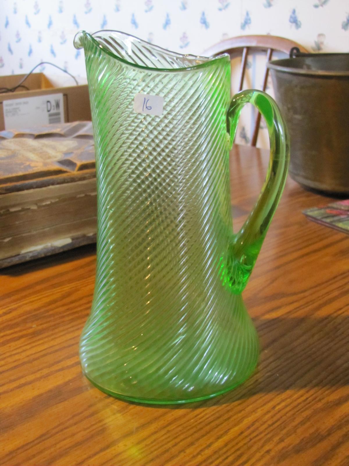 Green Depression Glass Pitcher