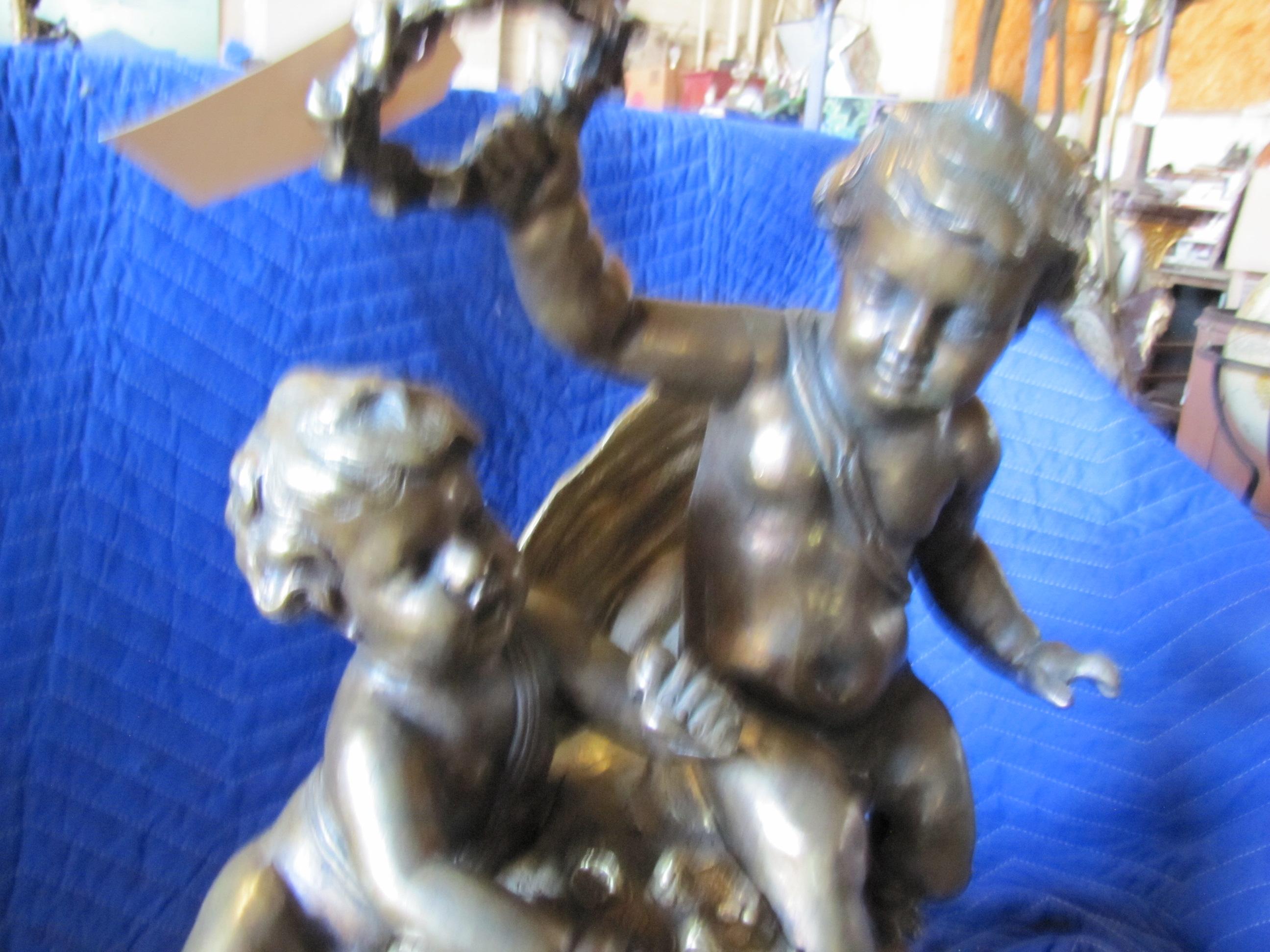 Large Antique Brass French Figural Clock