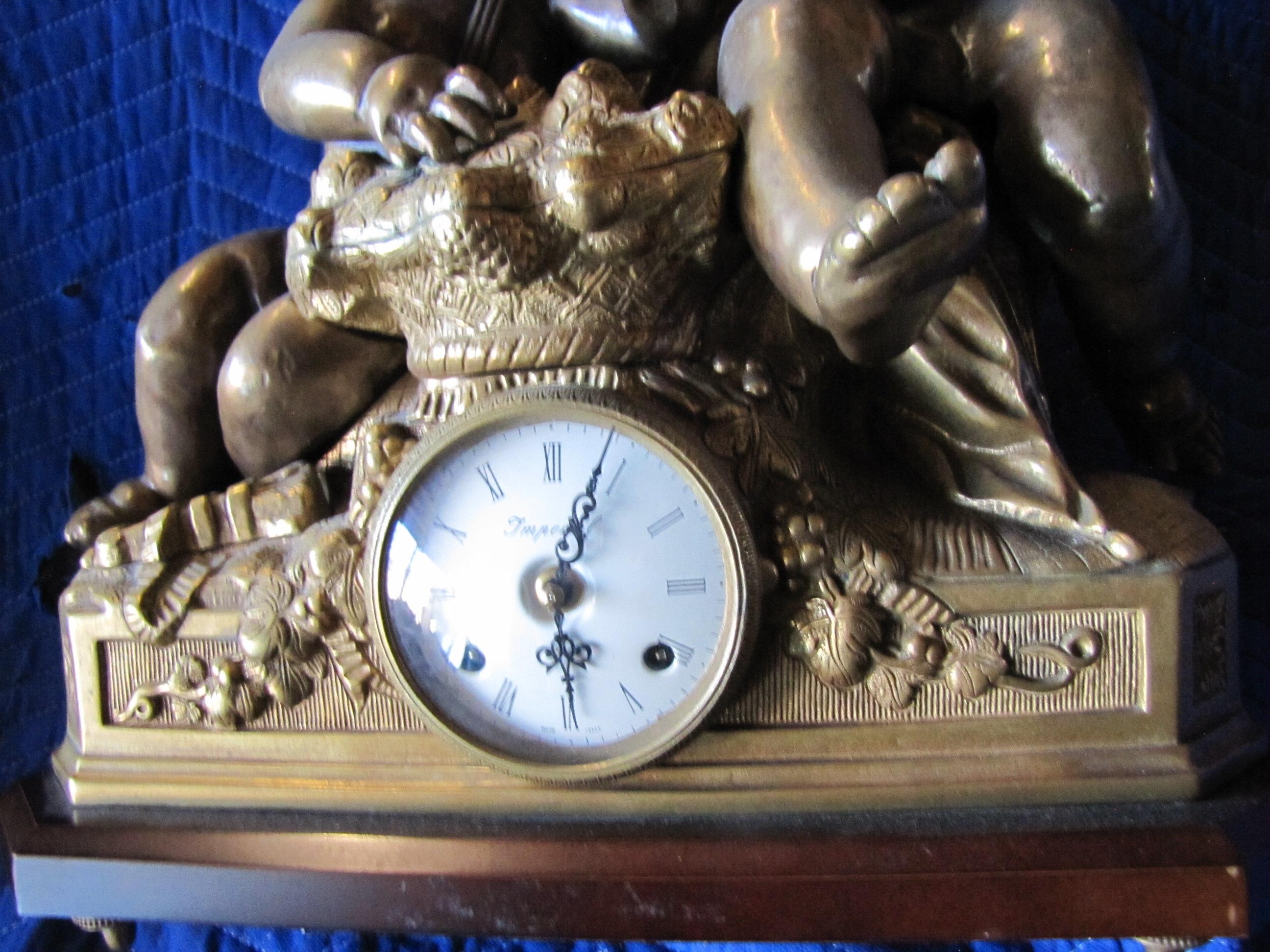 Large Antique Brass French Figural Clock