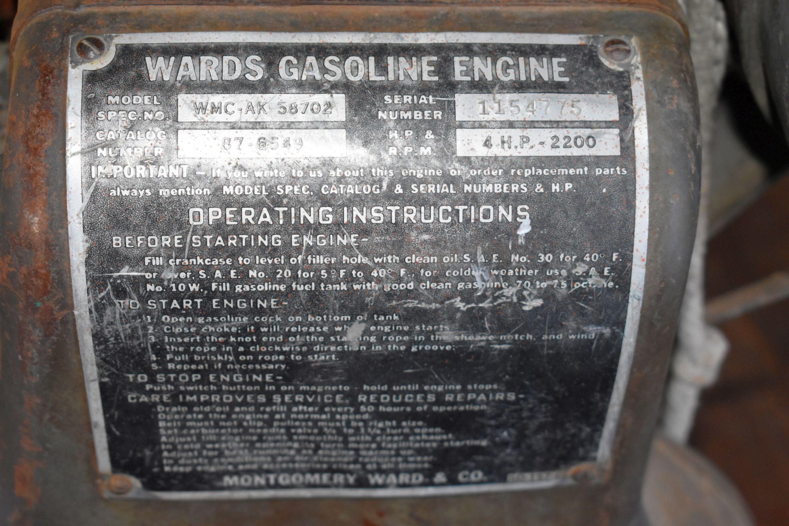 Wards 4HP Gas Engine, SN:1154775, Mag, Motor Is Free