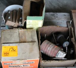 MISC PARTS , 2-HD SPINDLES, 2" REV CHISEL PLOW POINTS, 4 PLOW LAYES, SEED TUBES