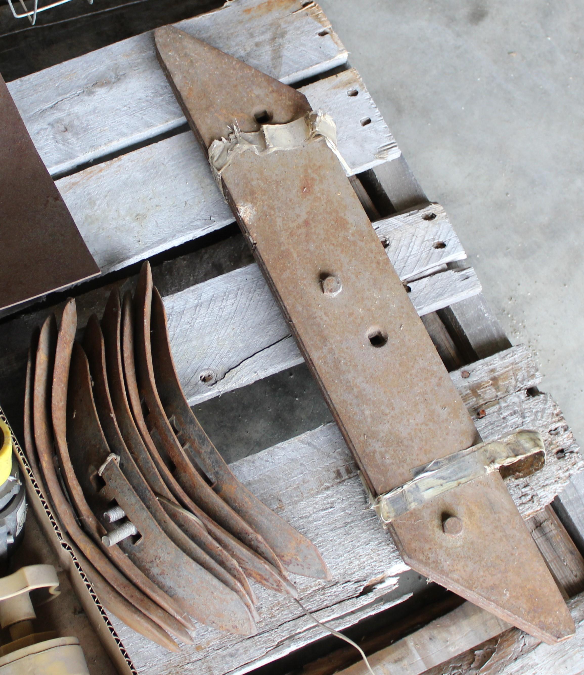 MISC PARTS , 2-HD SPINDLES, 2" REV CHISEL PLOW POINTS, 4 PLOW LAYES, SEED TUBES