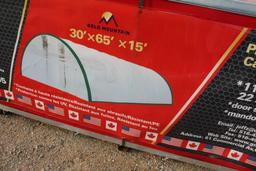 BRAND NEW 30' X 65' X 15' GOLD MOUNTAIN HOOP BUILDING IN CONTAINER