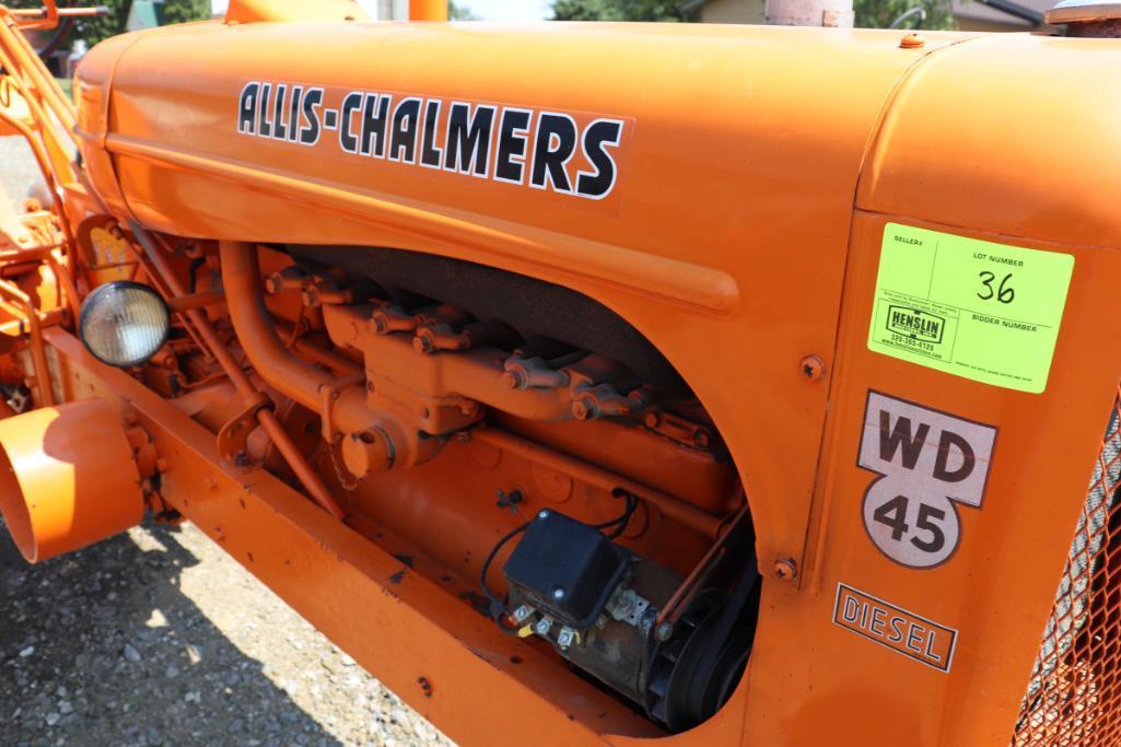AC WD 45 DSL, NF, GOOD 14.9-28 TIRES, SNAP COUPLERS, PTO, RUNS AND DRIVES, WD230651D,